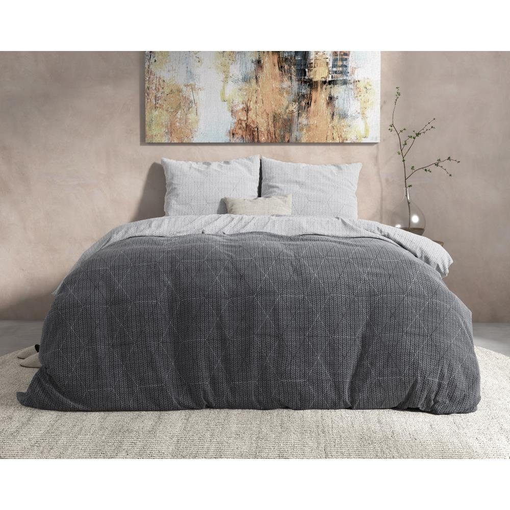 Sitheim-Europe Bettwäsche QUINN ANTHRAZIT Flanell- Bettbezug +Kissenbezüge, Flanell, Weich, geschmeidig und wärmeregulierend