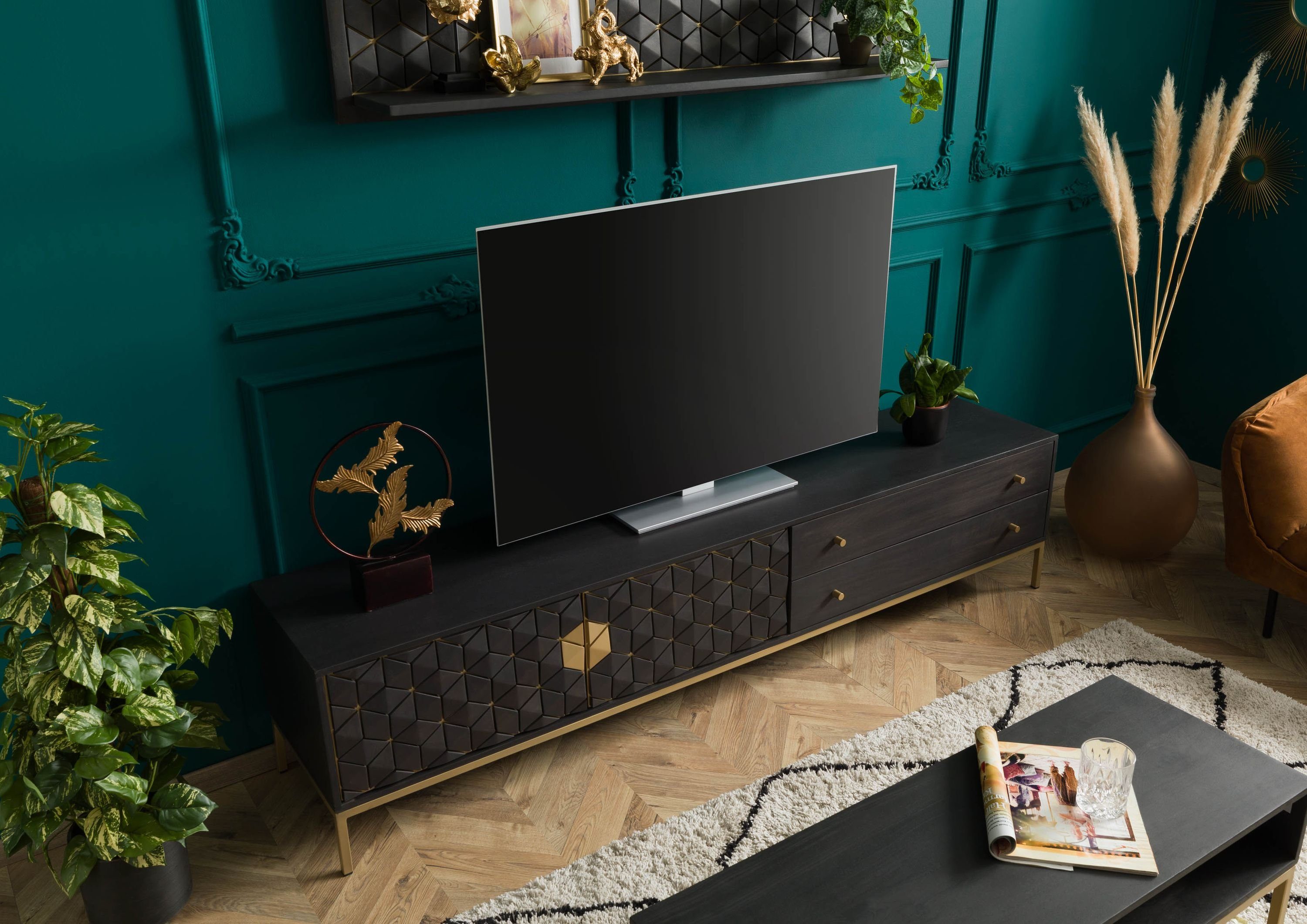 Massivmoebel24 TV-Board DIAMOND (Massivholz), Mango 220x45x50 grau geölt DIAMOND #123
