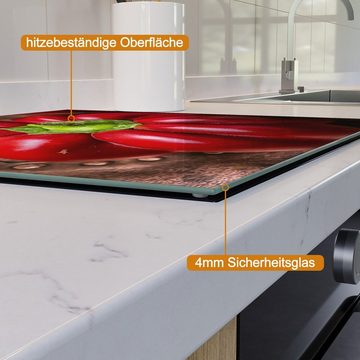 Wallario Herd-Abdeckplatte Rote Paprika in der Küche, ESG-Sicherheitsglas, (Glasplatte, 1 tlg., inkl. 5mm Noppen), verschiedene Größen
