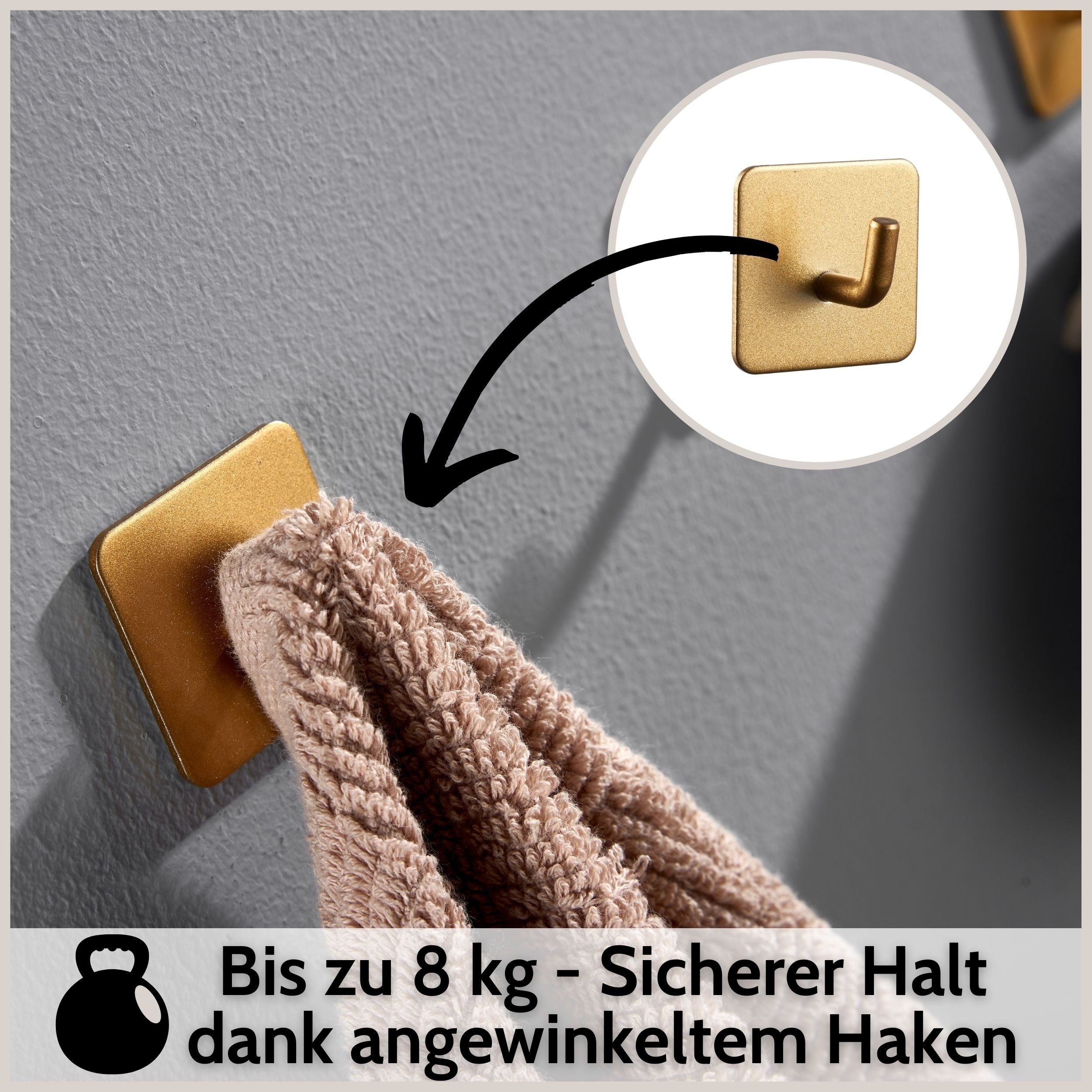 DEKAZIA Klebehaken ohne Bohren, selbstklebende Badhaken, Handtuchhaken, Badezimmer, Küche, WC, Schlafzimmer, (4er oder 8er Set, 4-St), Hacken, Küchenhaken, Hand – Bild 5 von 5