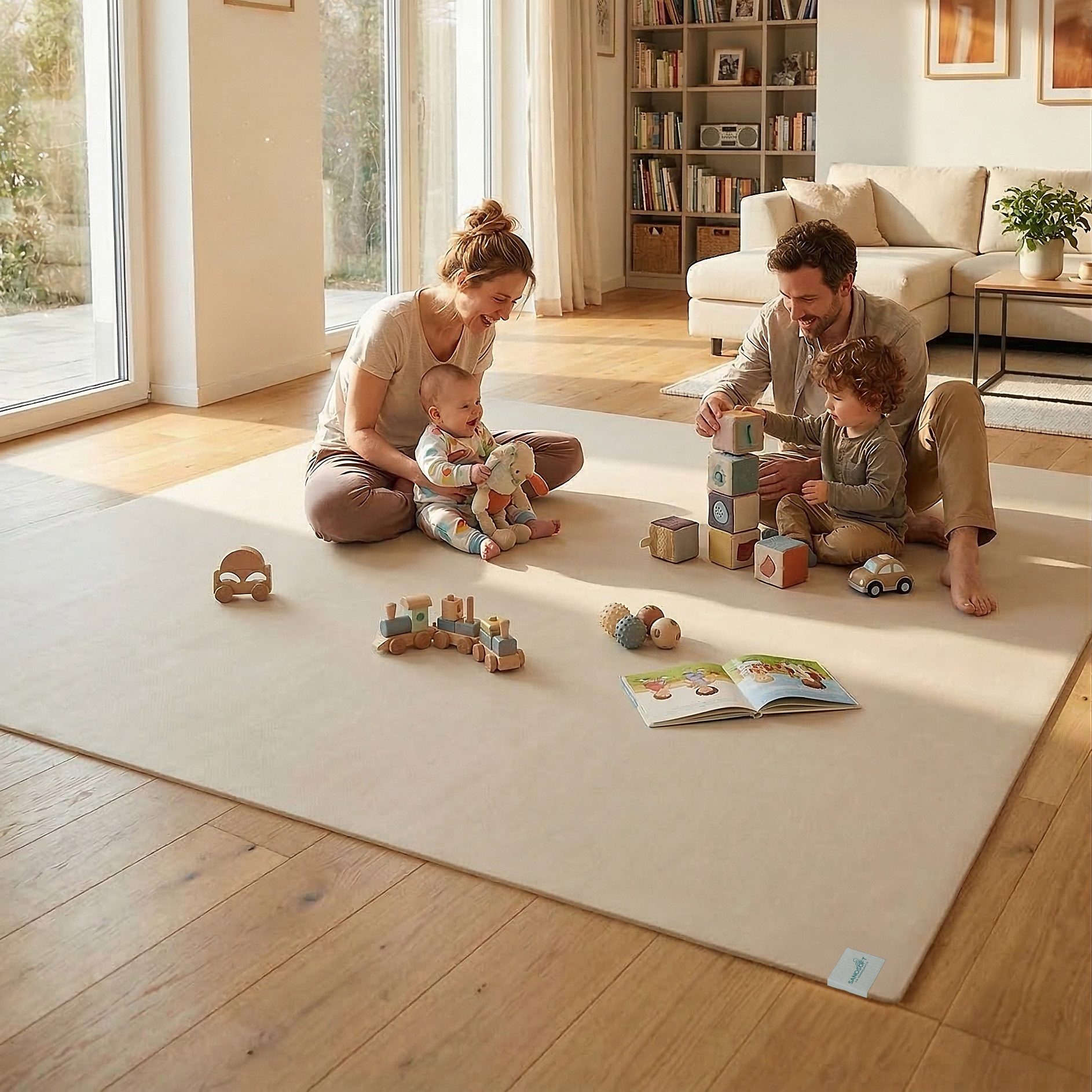 Sanosoft Spielmatte Krabbelmatte XXL "made in Germany" - Öko-Tex 100 120x180cm Sand/Beige, Oeko-Tex 100 - Made in Germany