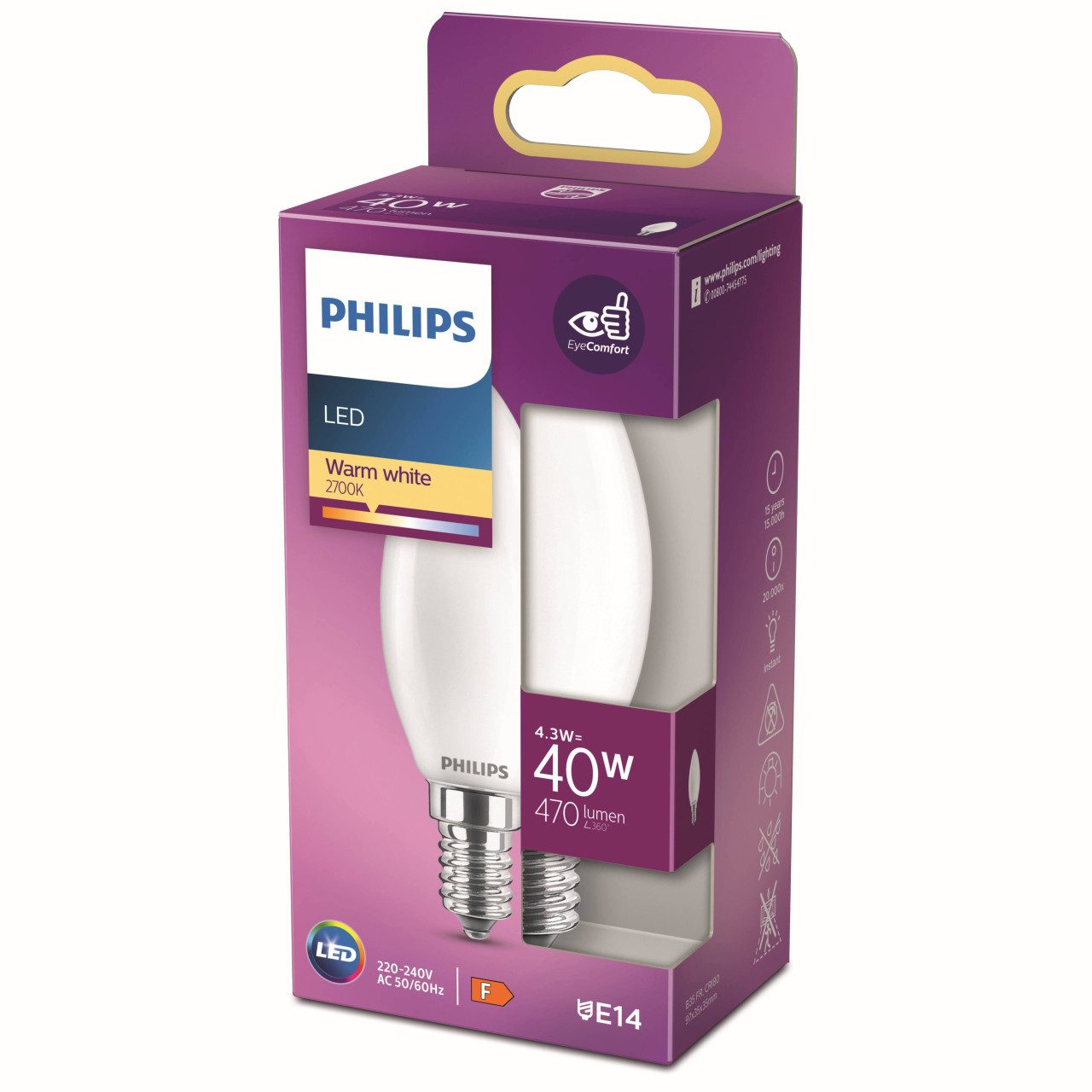 Philips LED-Leuchtmittel Philips LED-Leuchtmittel Filament Kerzenform B35, Nicht dimmbar