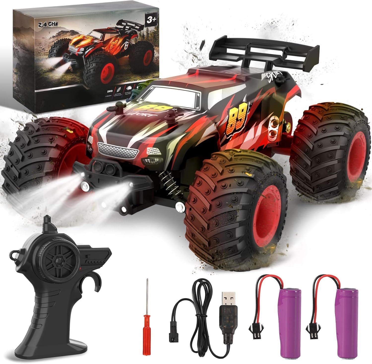 Ophy RC-Auto Ferngesteuertes RC-Auto (25 km/h) ab 3–8 Jahren – 2WD (1-tlg., Off-Road, All-Terrain, 2,4 GHz, mit 2 Akkus), Spielzeuggeschenk für Jungen (Weihnachtsgeschenk)