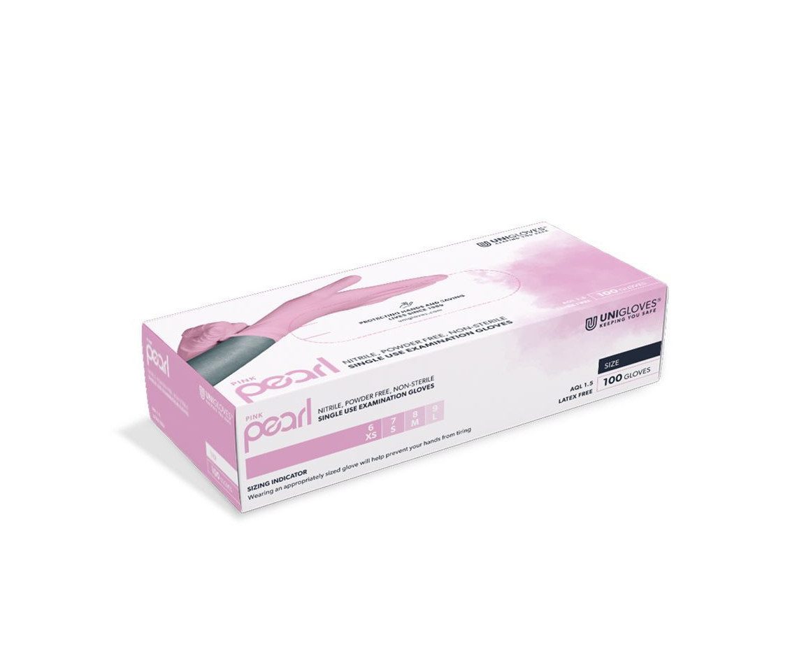 DocMed Nitril-Handschuhe Pink Pearl Nitril U.-Handschuhe Gr. XS/S/M/L (Einmalhandschuhe, 100-St., Universelle Passform) Puderfrei und somit hautfreundlich