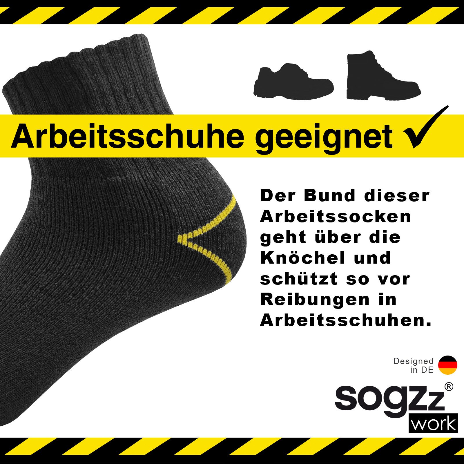 sogzz Arbeitssocken 6-12 Paar Herren Quarter Arbeit Socken verstärkt 75% Baumwolle (Modell: sogzz WORK Quarter Basic (halbhohe Kurzsocken), 6-Paar)