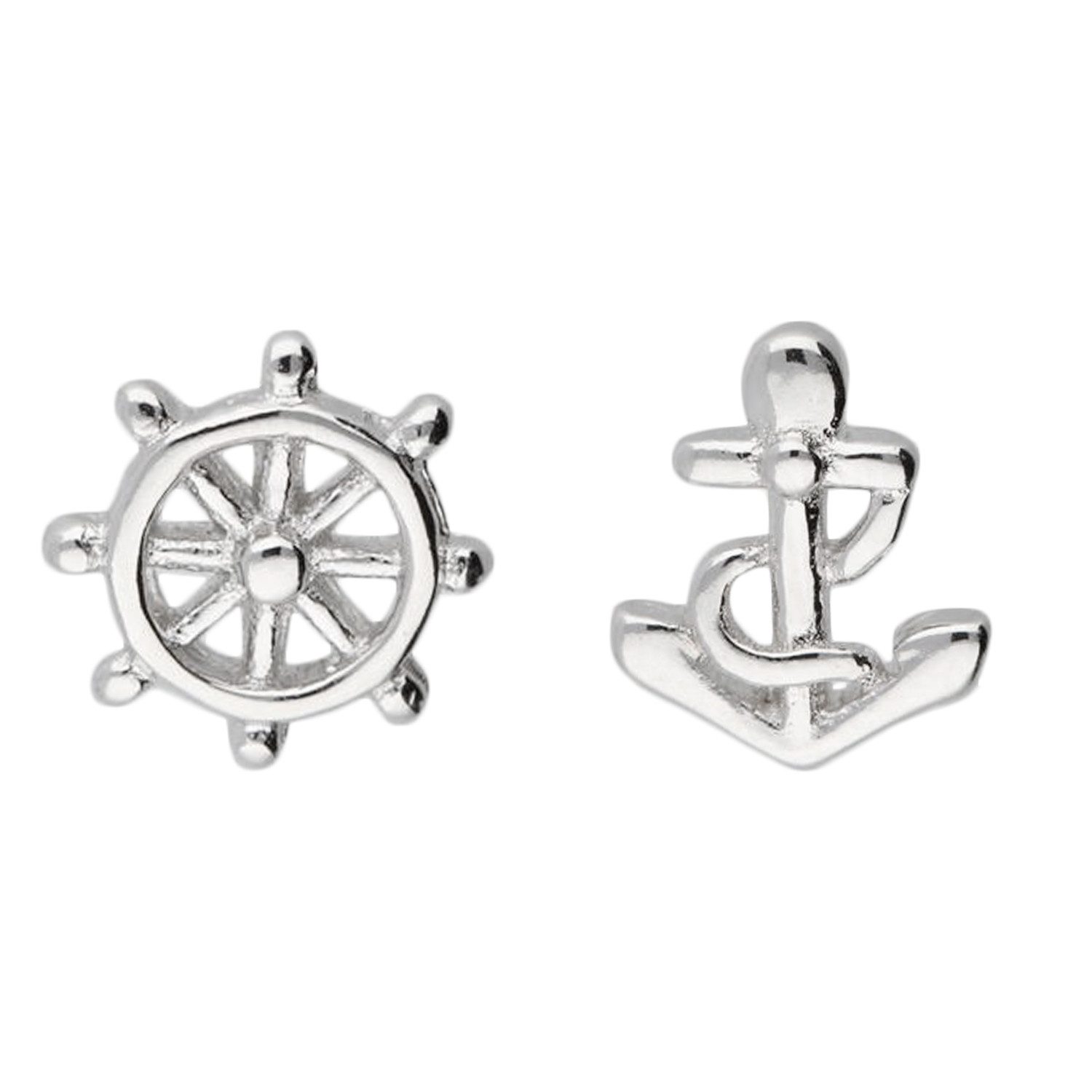 Paar Ohrstecker Silber Ohrringe Anker Steuerrad Maritim Ohrstecker Set Stecker Meer
