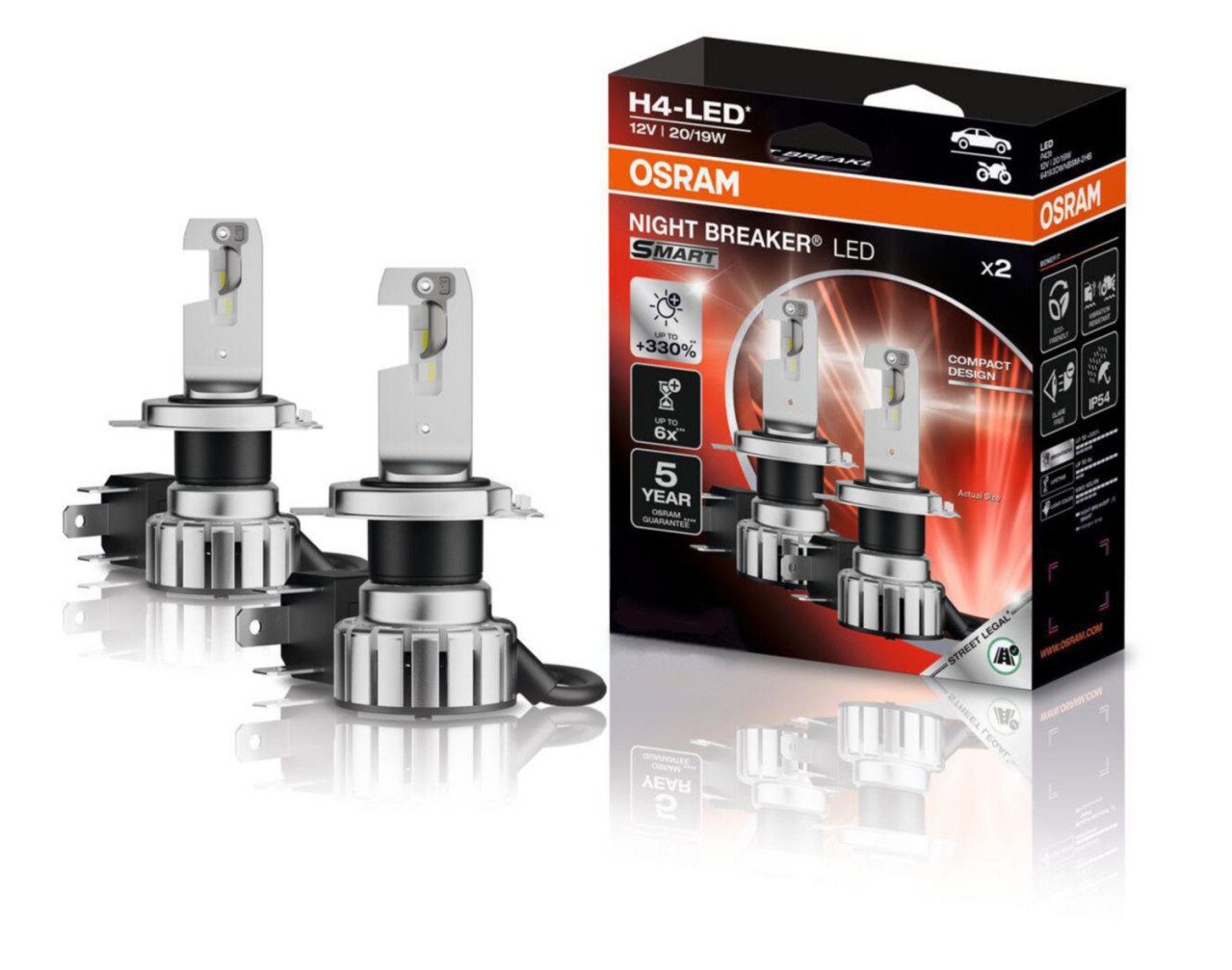 Osram KFZ-Ersatzleuchte Osram Scheinwerferlampe H4 Night Breaker LED SMART
