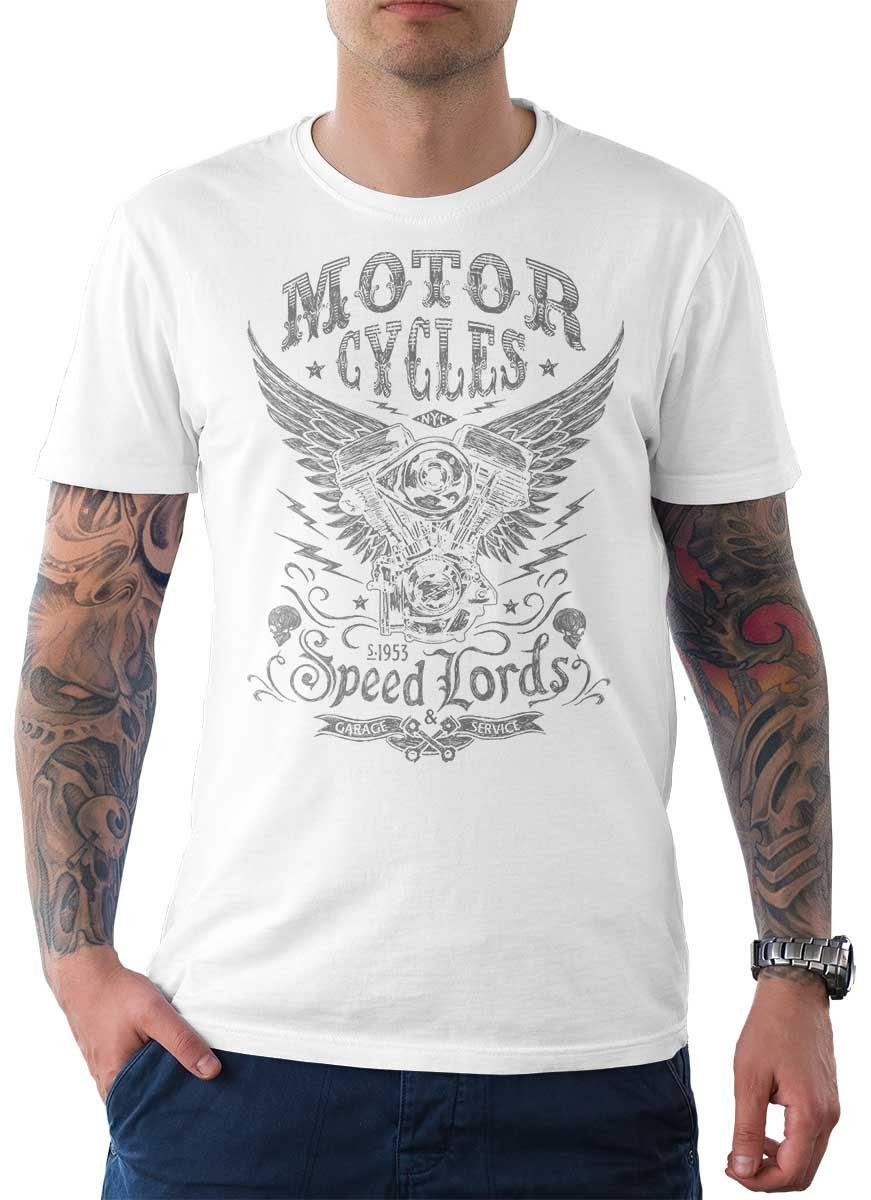 On / Rebel Motiv mit Motorrad T-Shirt T-Shirt Speedlords Tee Biker Wheels Herren Weiß