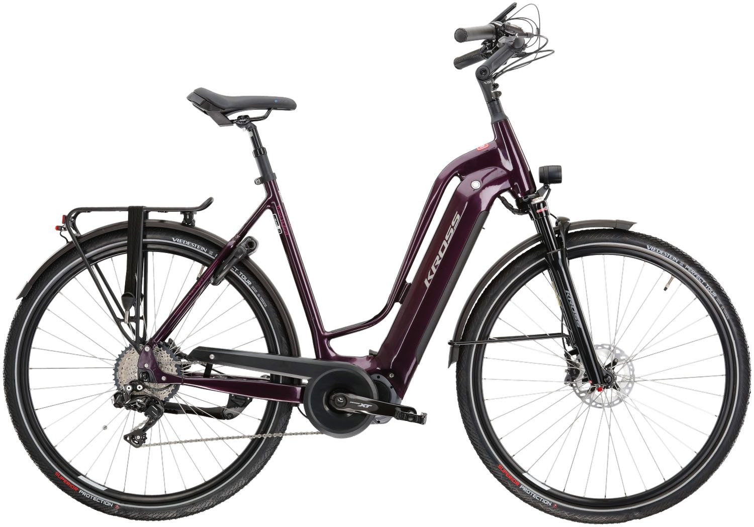 Kross E-Bike Trekkingrad E-Trekkingrad Trans Hybrid Prestige 630 28 Zoll lila, 11 Gang Shimano DEORE XT DI2 M8050 Schaltwerk, Kettenschaltung, Mittelmotor, 630 Wh, Pedelec, Elektrofahrrad für Damen