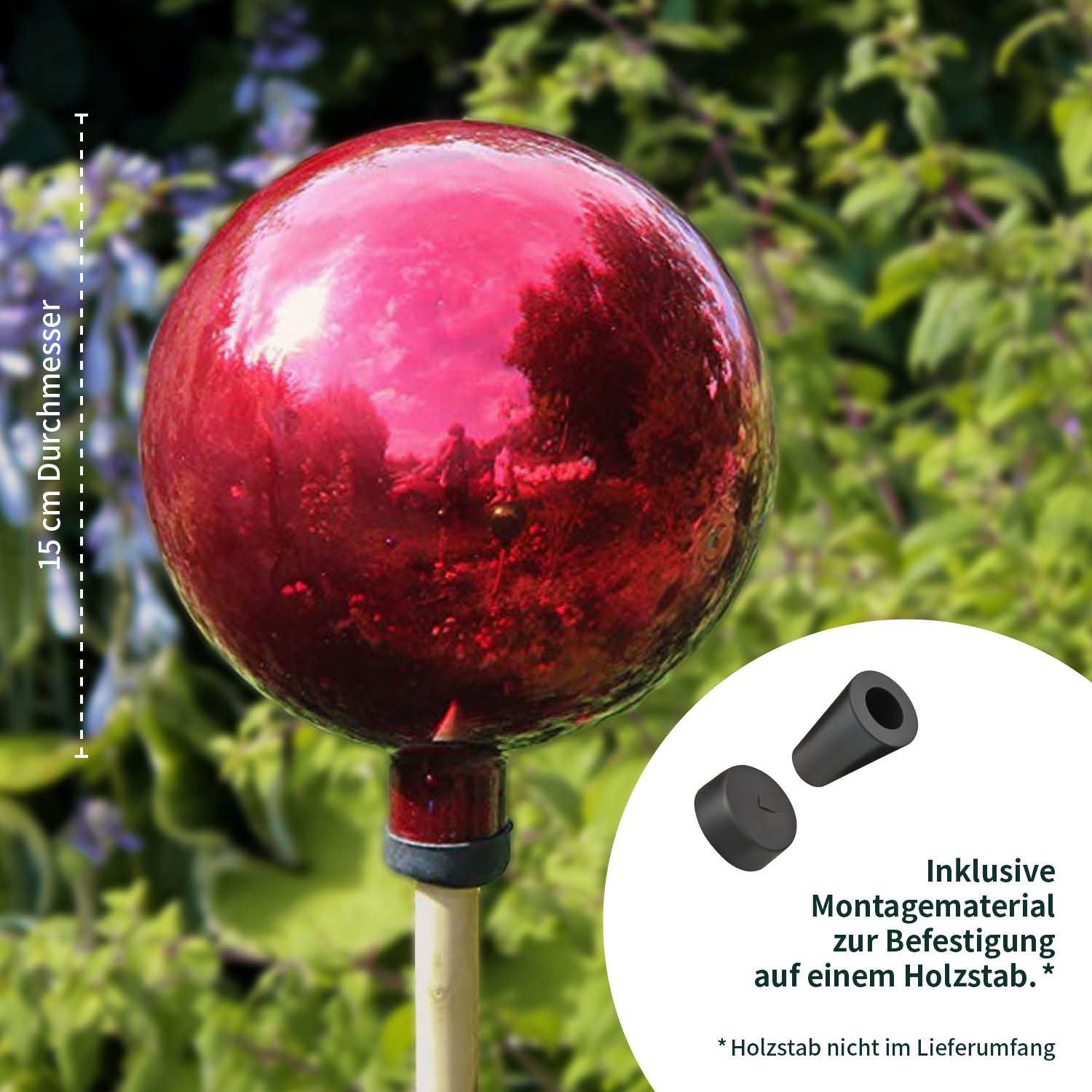 VERDOBA Gartenfigur Gartenkugel für Außen - Gartendeko Rosenkugel Dekokugel für den Garten, Glas – Bild 5 von 5