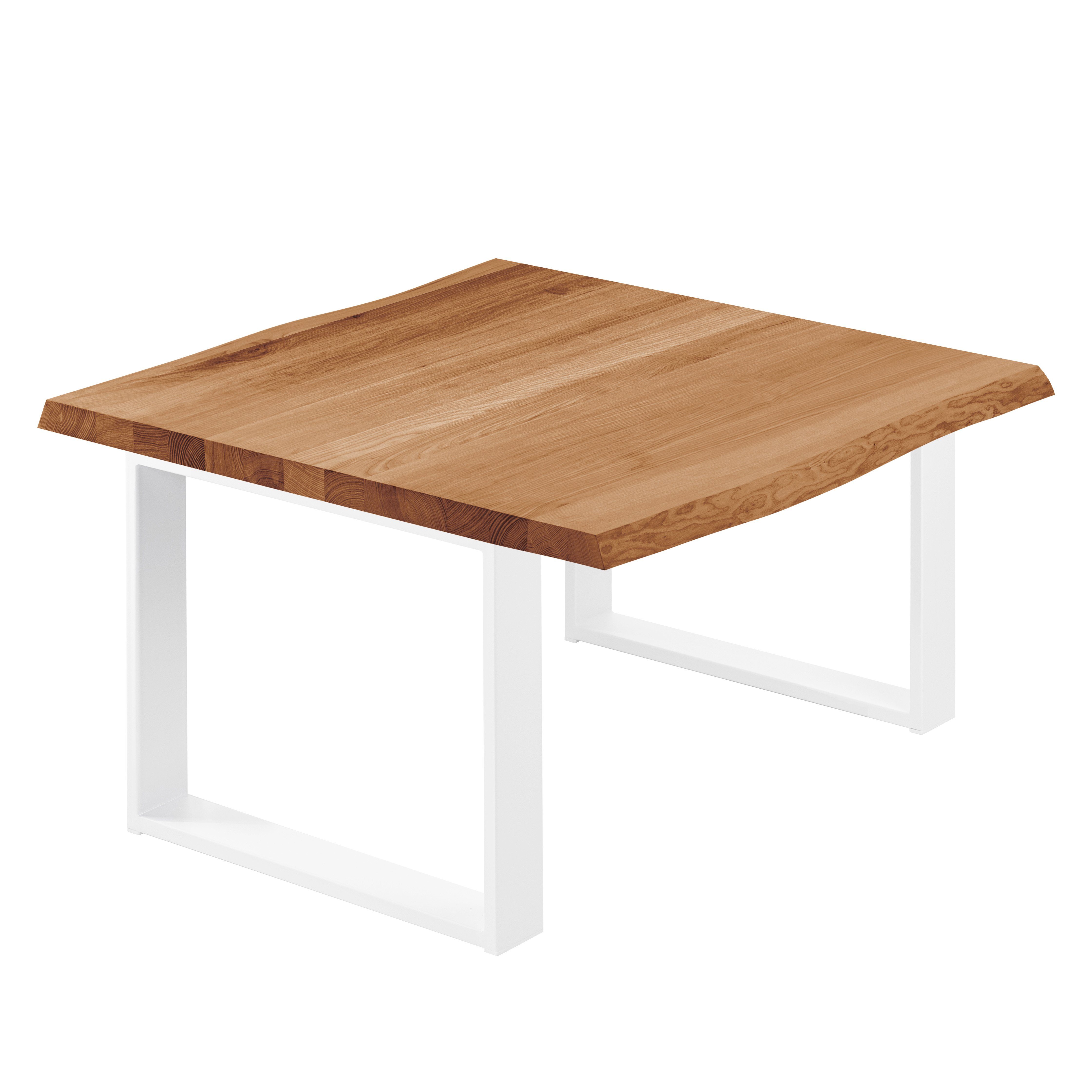 LAMO Manufaktur Baumkantentisch Modern Esstisch Massivholz inkl. Metallgestell (1 Tisch), Baumkante massiv Weiß | Dunkel