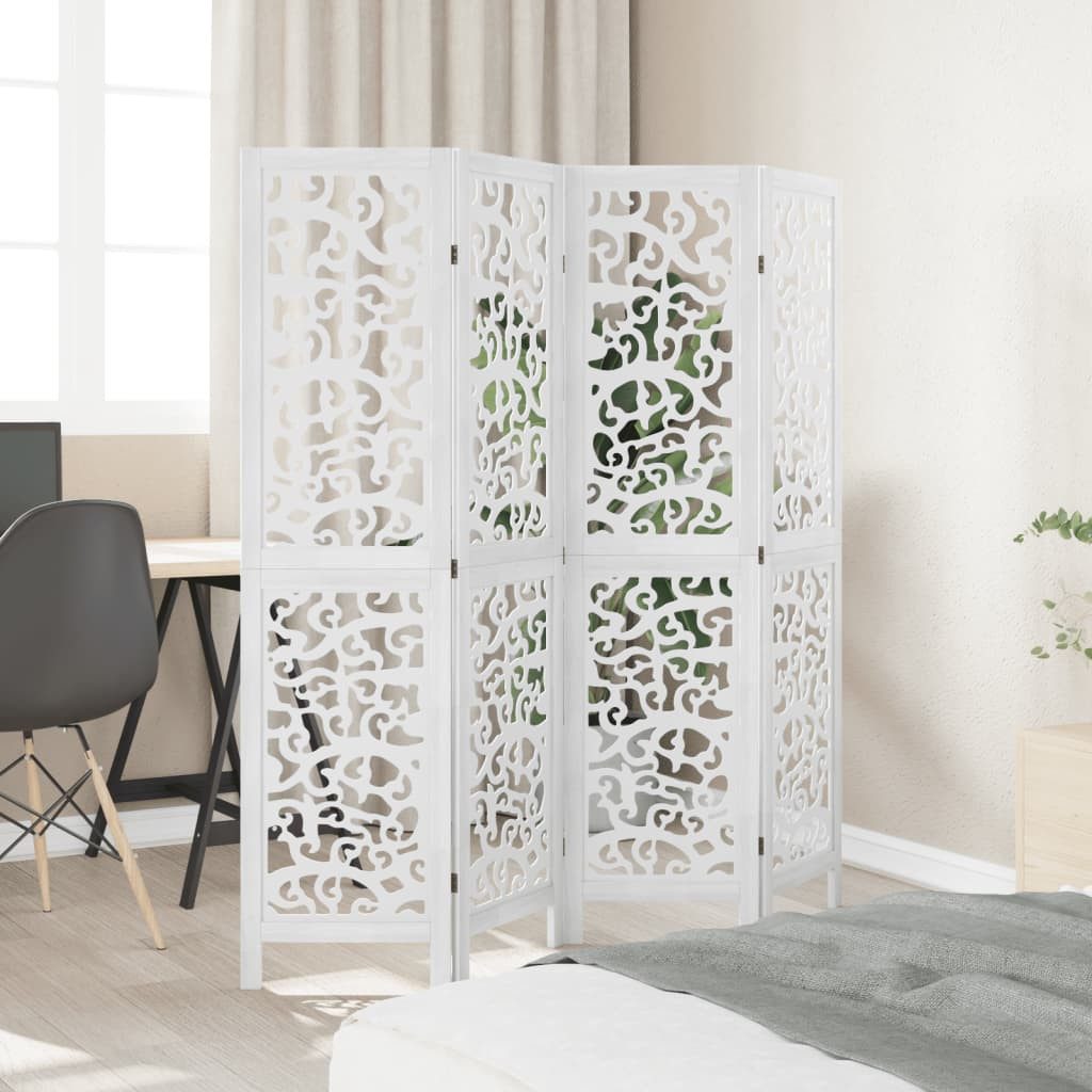 vidaXL Paravent 40 x 160 cm Paravent 4-tlg Raumteiler Weiß Massivholz Paulownia für Wo