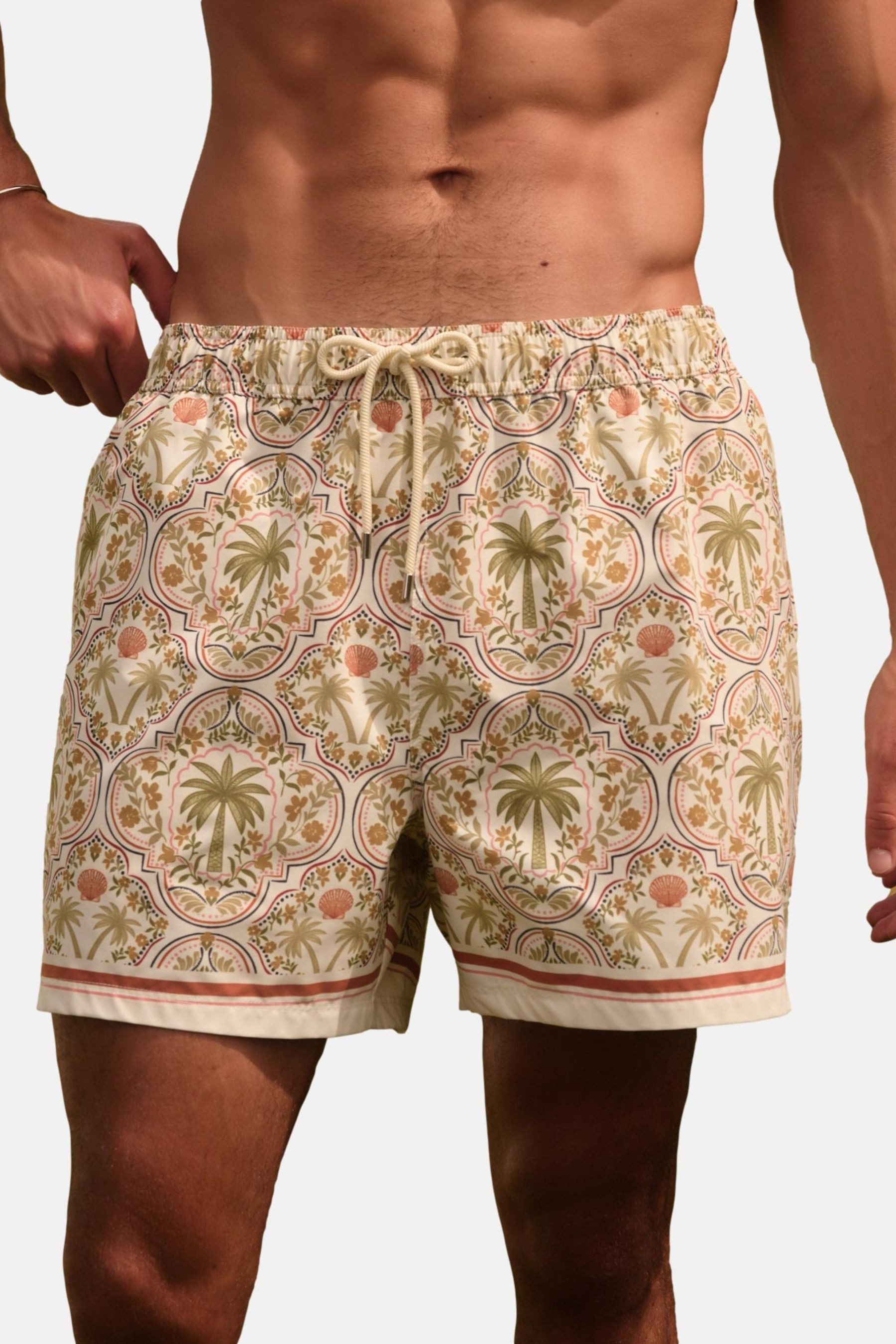 Next Badeshorts Badeshorts mit Palmen-Bordüre, 5{dq} (1-St)