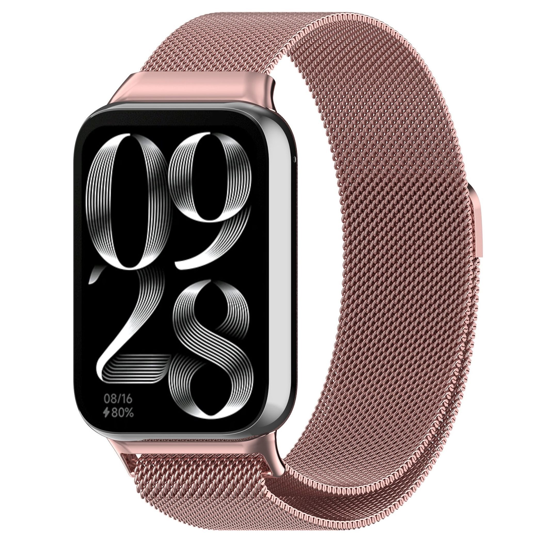 Wigento Smartwatch-Armband Edelstahl für Xiaomi Smart Band 10 Pro / Redmi Watch 6 Magnet Pink, Milanese Edelstahlarmband mit Magnetverschluss