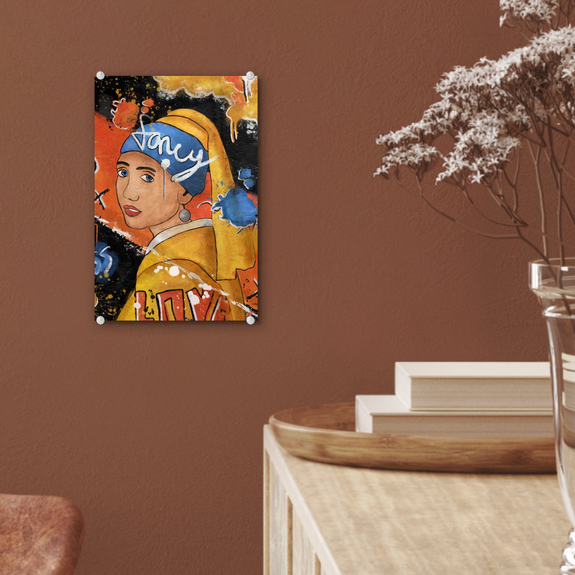 MuchoWow Acrylglasbild Mädchen Vermeer - Foto auf Glas Bilder St), auf Kunst, (1 Glasbilder mit - - - Perlenohrring Wanddekoration Glas - Wandbild