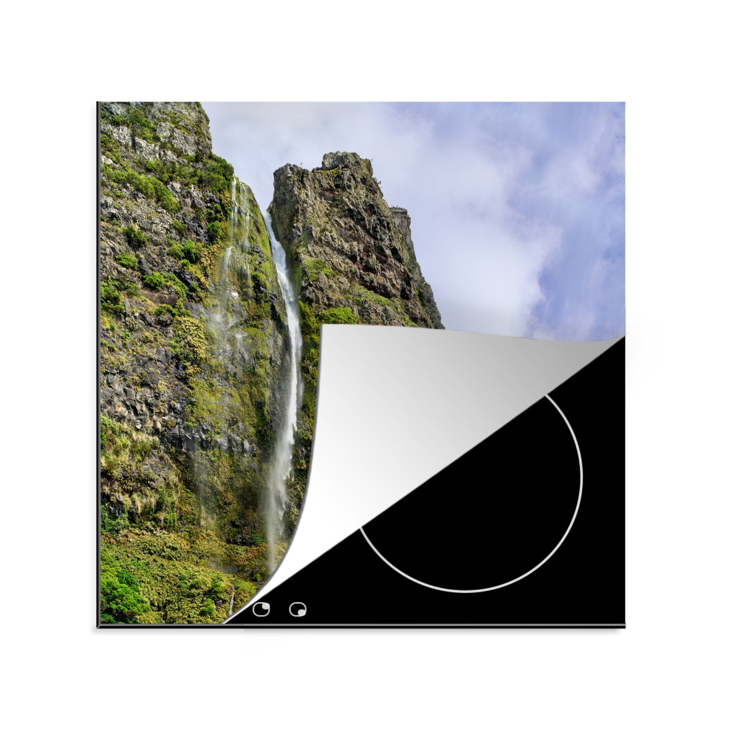 MuchoWow Herdblende-/Abdeckplatte Azoren - Wasserfall - Felsen, Vinyl, (1 tlg), 78x78 cm, Ceranfeldabdeckung, Arbeitsplatte für küche