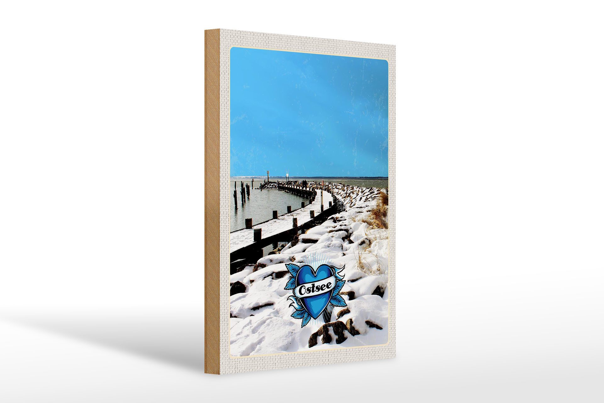 Holzbild Reise 20x30cm Ostsee Deutschland Schnee Winterzeit