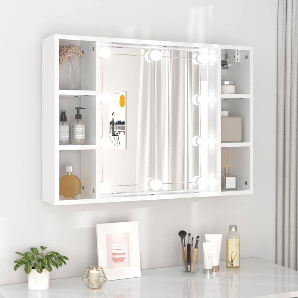 vidaXL Badezimmerspiegelschrank Spiegelschrank mit LED Hochglanz-Weiß 76x15x55 cm (1-St)
