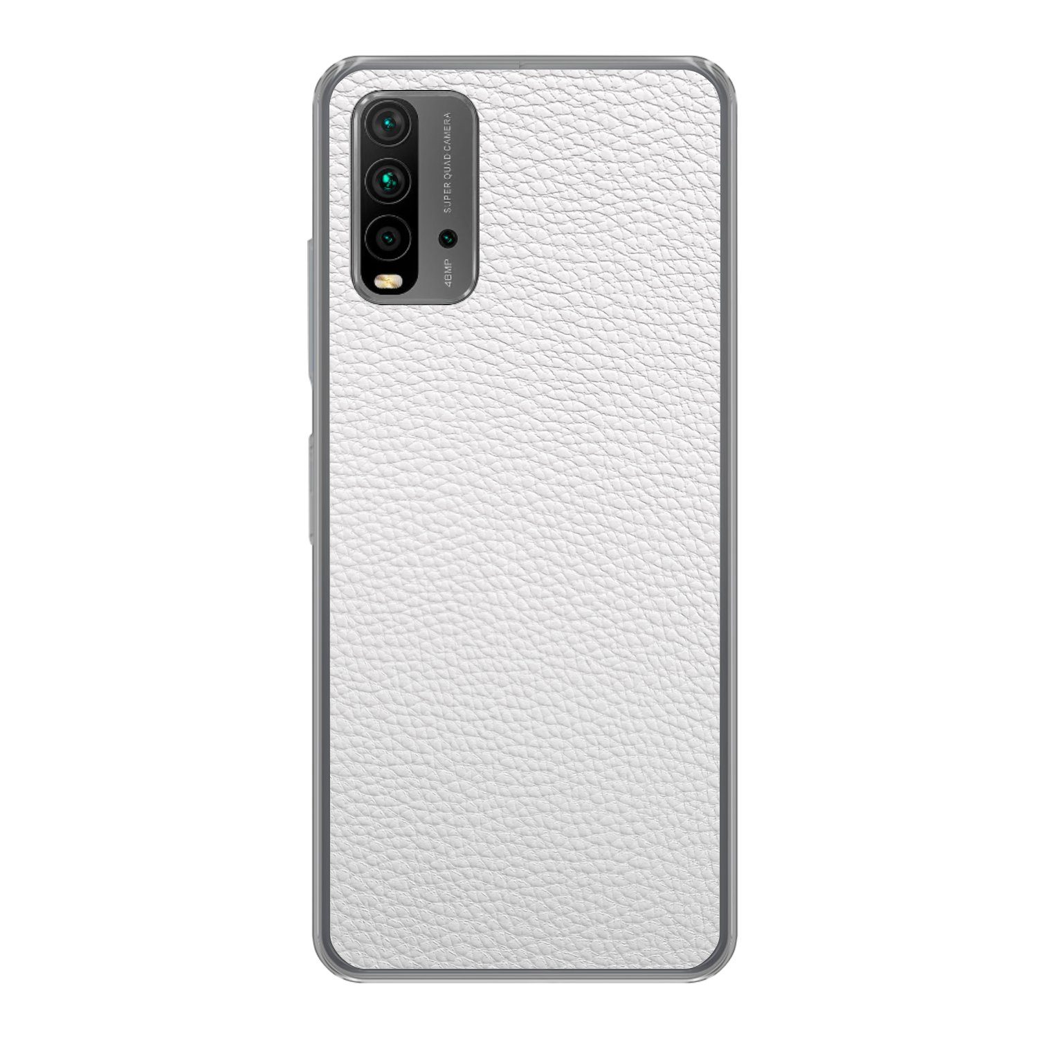 MuchoWow Handyhülle für Xiaomi Redmi 9T Leder - Strukturiert - Leder-Optik - Weiß, Phone Case, Silikon, Schutzhülle Dünn