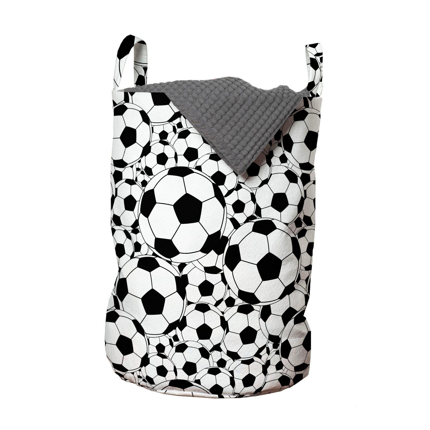 Abakuhaus Wäschesäckchen Wäschekorb mit Griffen Kordelzugverschluss für Waschsalons, Fußball Monochrome Balls Jungen