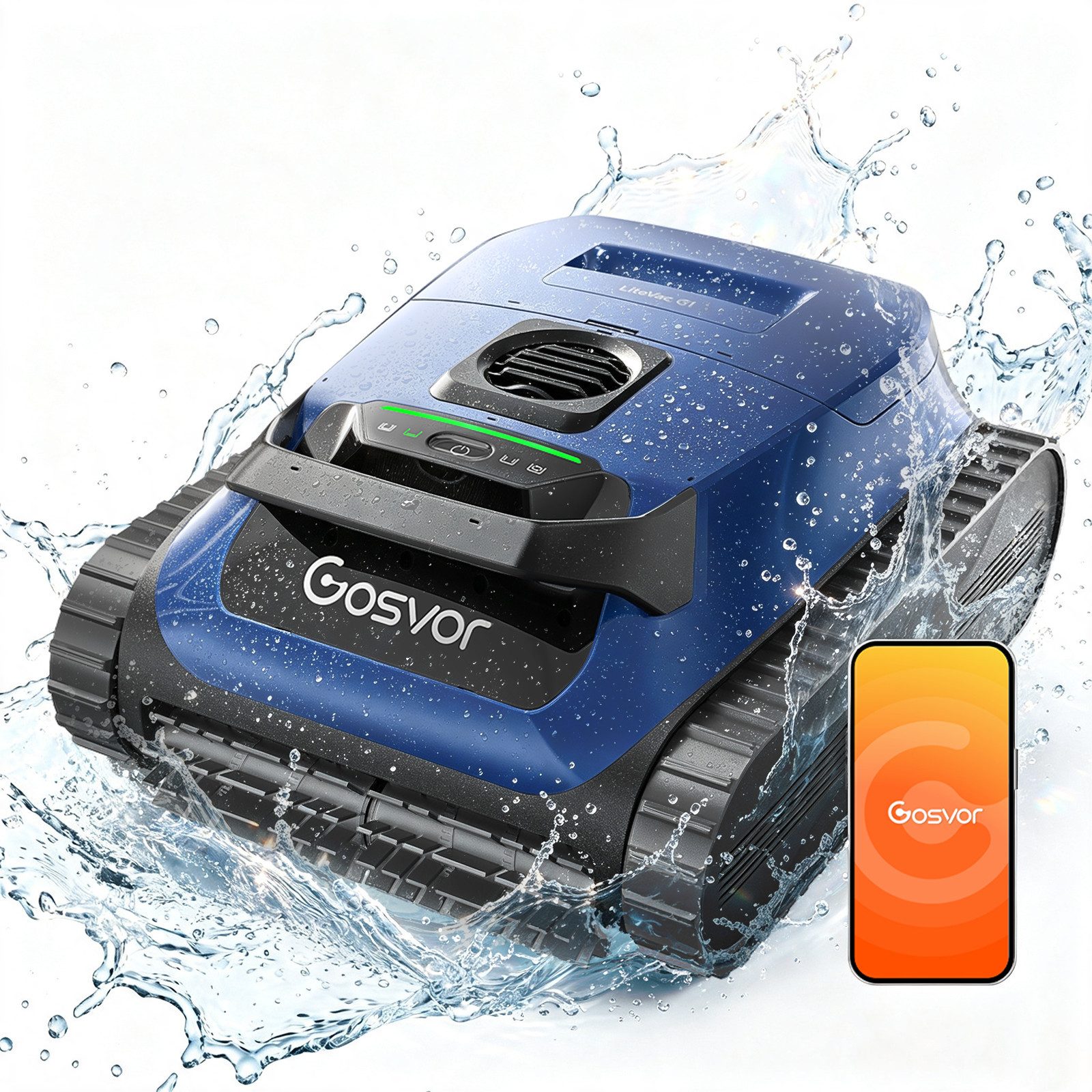 Gosvor Poolroboter LiteVac G1, 15000LPH/7800 mAh/200 Min/IPX8/200 m², (3μm Ultrafeiner Filter, Smart App-Steuerung & 5 Modi), 200 m², Poolroboter Wand und Boden, Wasserlinie, Flachzone 4-in-1