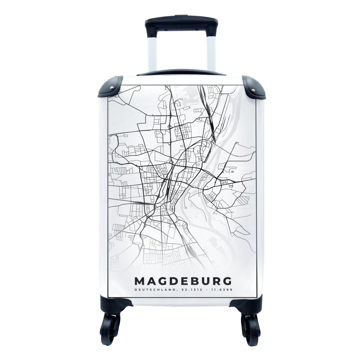 MuchoWow Handgepäckkoffer Karte - Stadtplan - Magdeburg - Karte, 4 Rollen, Reisetasche mit rollen, Handgepäck für Ferien, Trolley, Reisekoffer | Handgepäck-Koffer