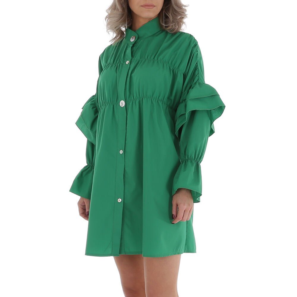 Blusenkleid Damen Rüschen in Ital-Design Grün Blusenkleid Freizeit