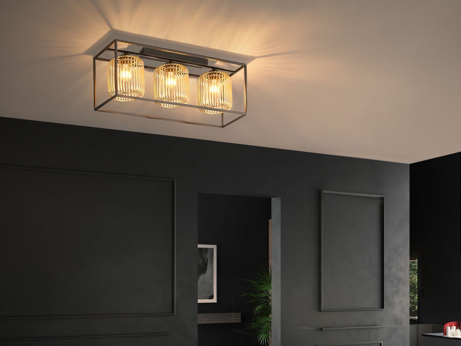 FISCHER & HONSEL LED Deckenleuchte, Dimmfunktion, LED wechselbar, Warmweiß, ausgefallene große Designer Gitter Lamellen-Lampe Industrial 83cm lang