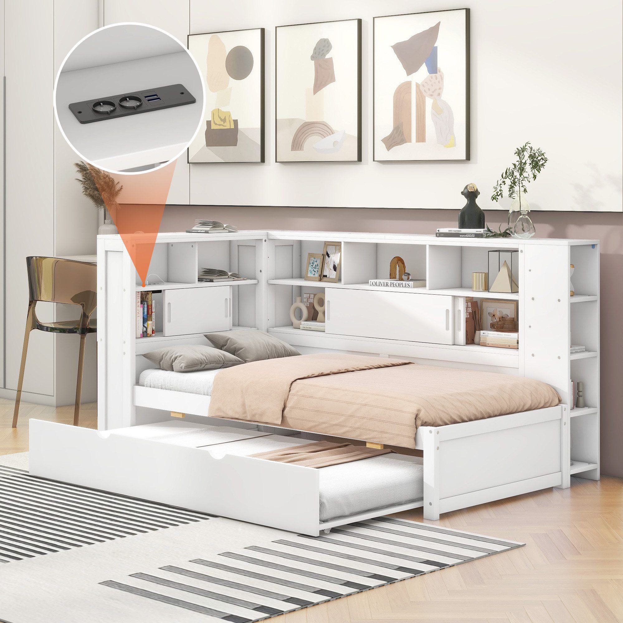 HAUSS SPOLE Stauraumbett 90x200cm mit Ausziehbett(90x190cm),Staufach günstig online kaufen