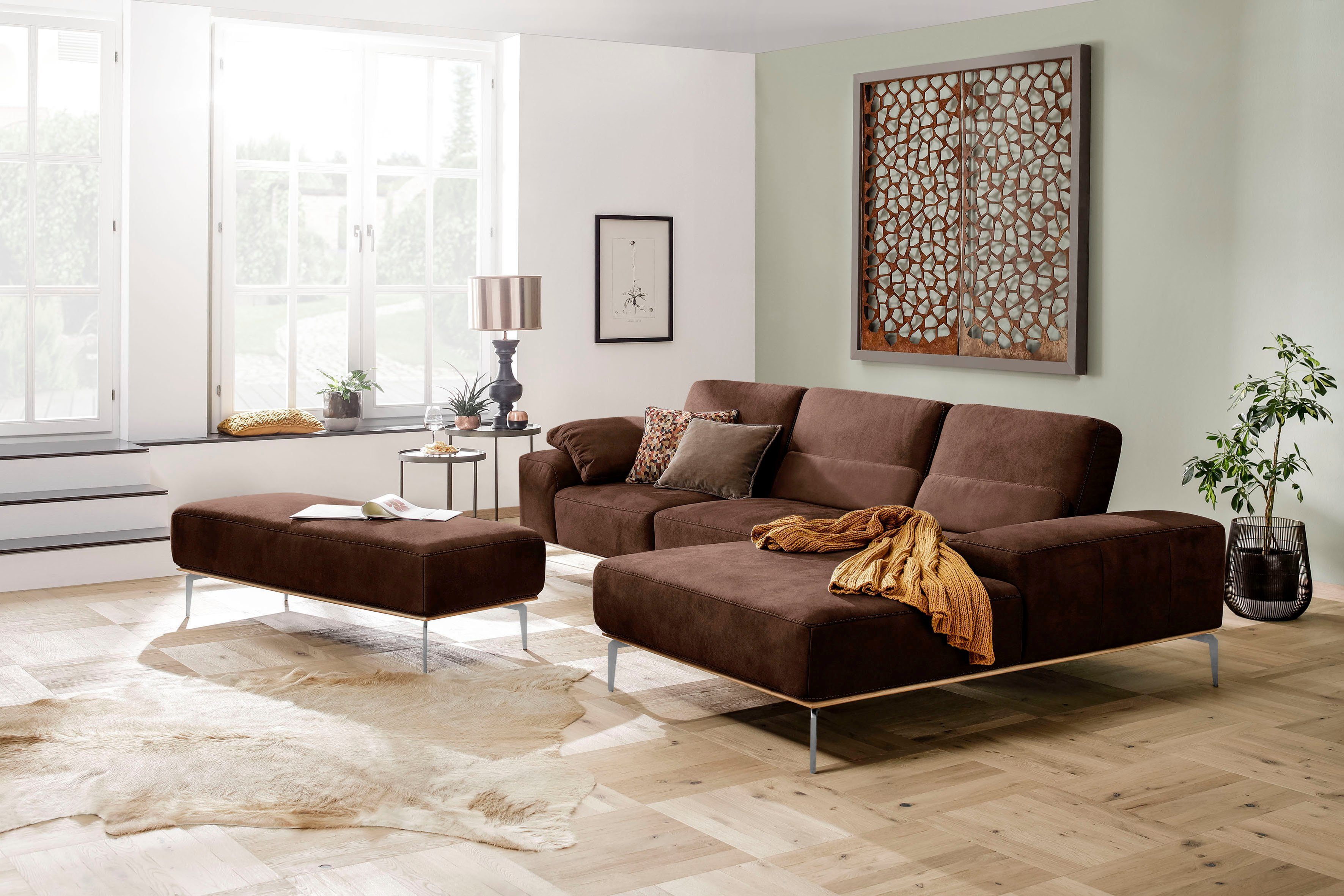 Füße run, W.SCHILLIG glänzend, Chrom cm in mit 319 Holzsockel, elegantem Ecksofa Breite