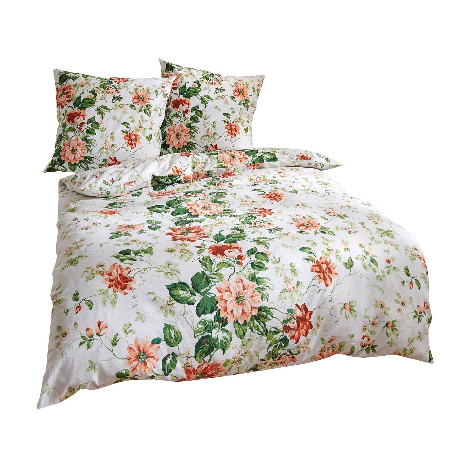 TRAUMSCHLAF Bettwäsche Blumen, Flanell, 3 teilig, hochwertige Flanell Qualität