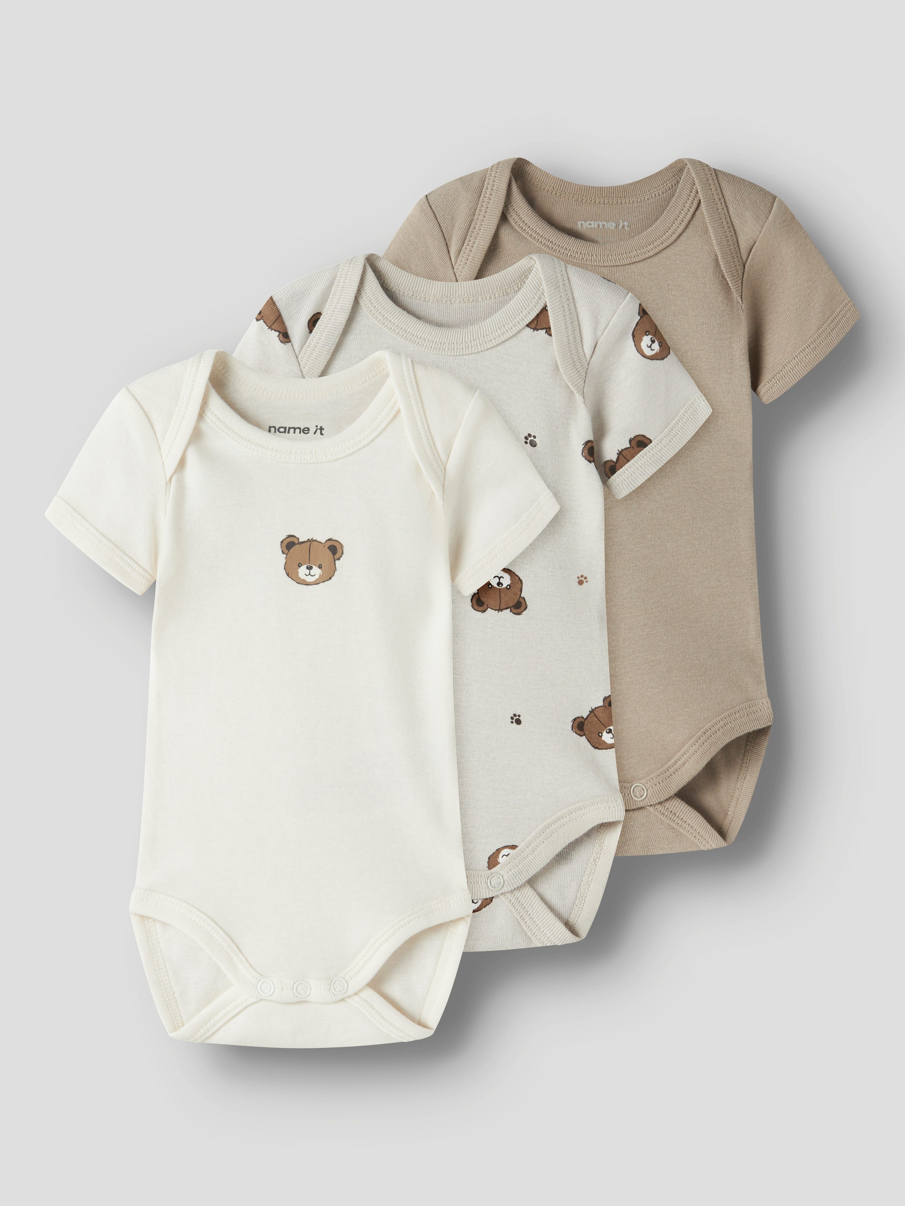 Name It Kurzarmbody NBNBODY 3P SS PUMICE BEAR NOOS (Packung, 3-tlg)