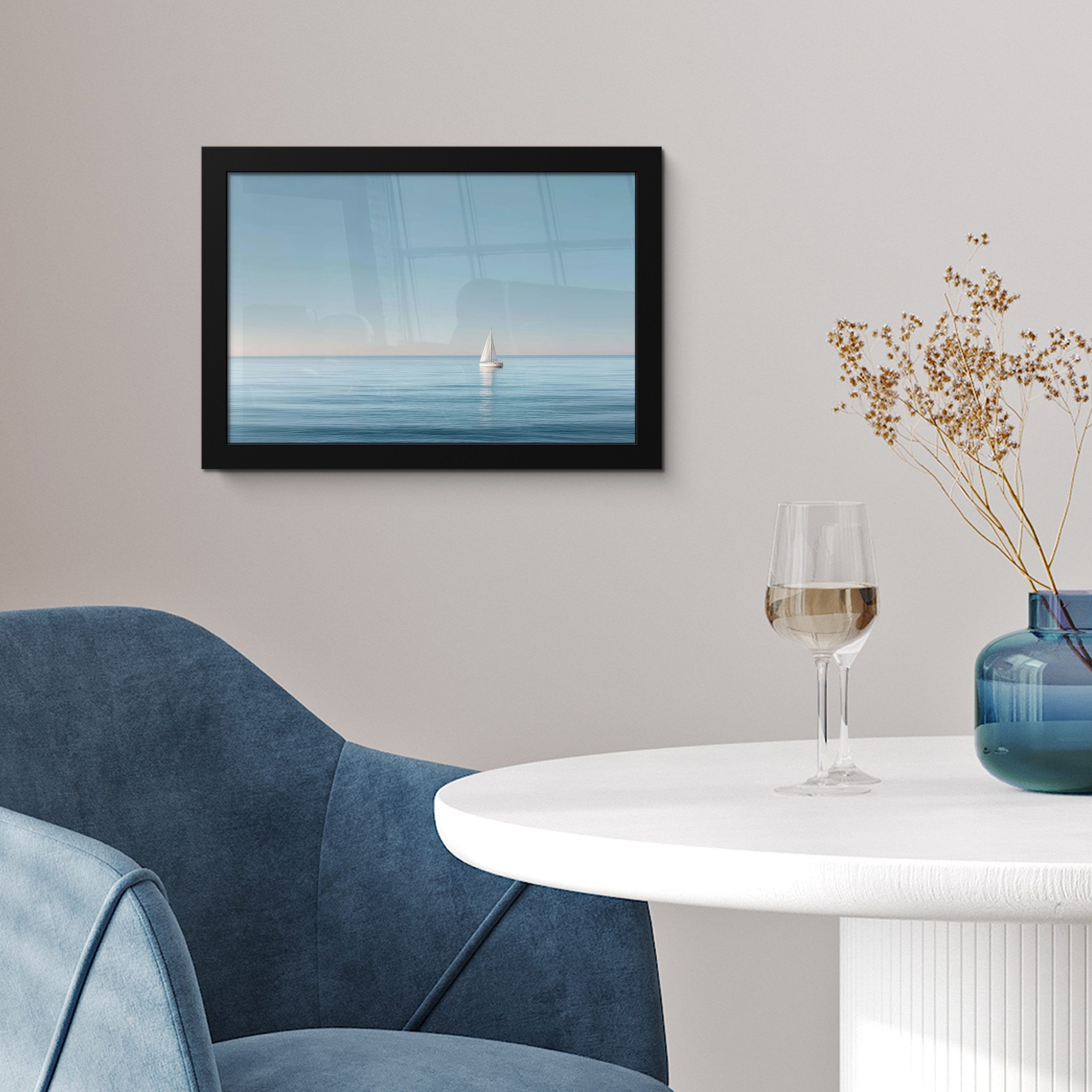 MuchoWow Poster Segelboot - Ruhige See - Strahlend blauer Himmel, (1 St), Wandbilder, Deko Wohnzimmer Schlafzimmer, 30x20 cm