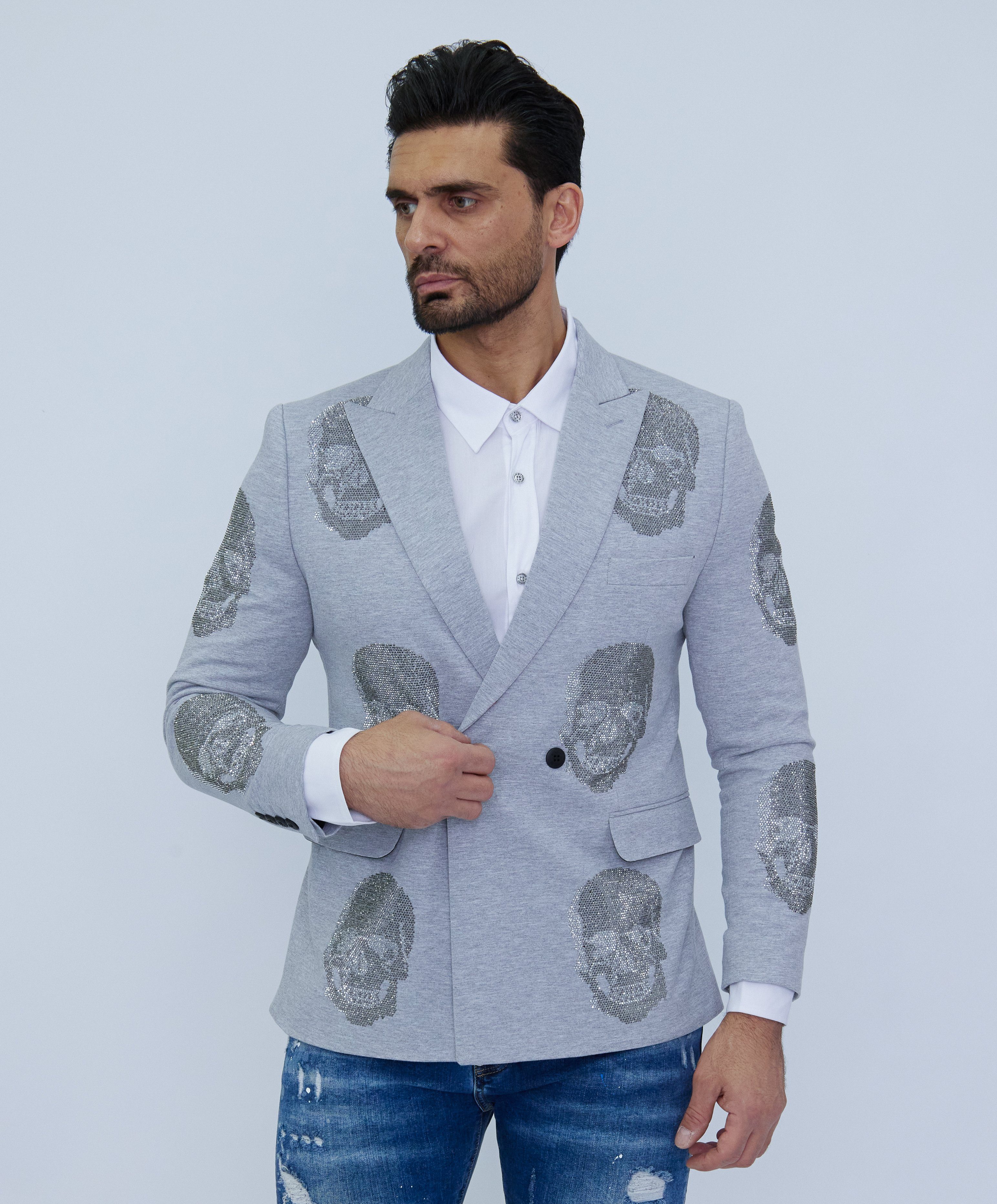 Denim Distriqt Sakko Elegantes Herren Strass Totenkopf Sakko im klassischen Design