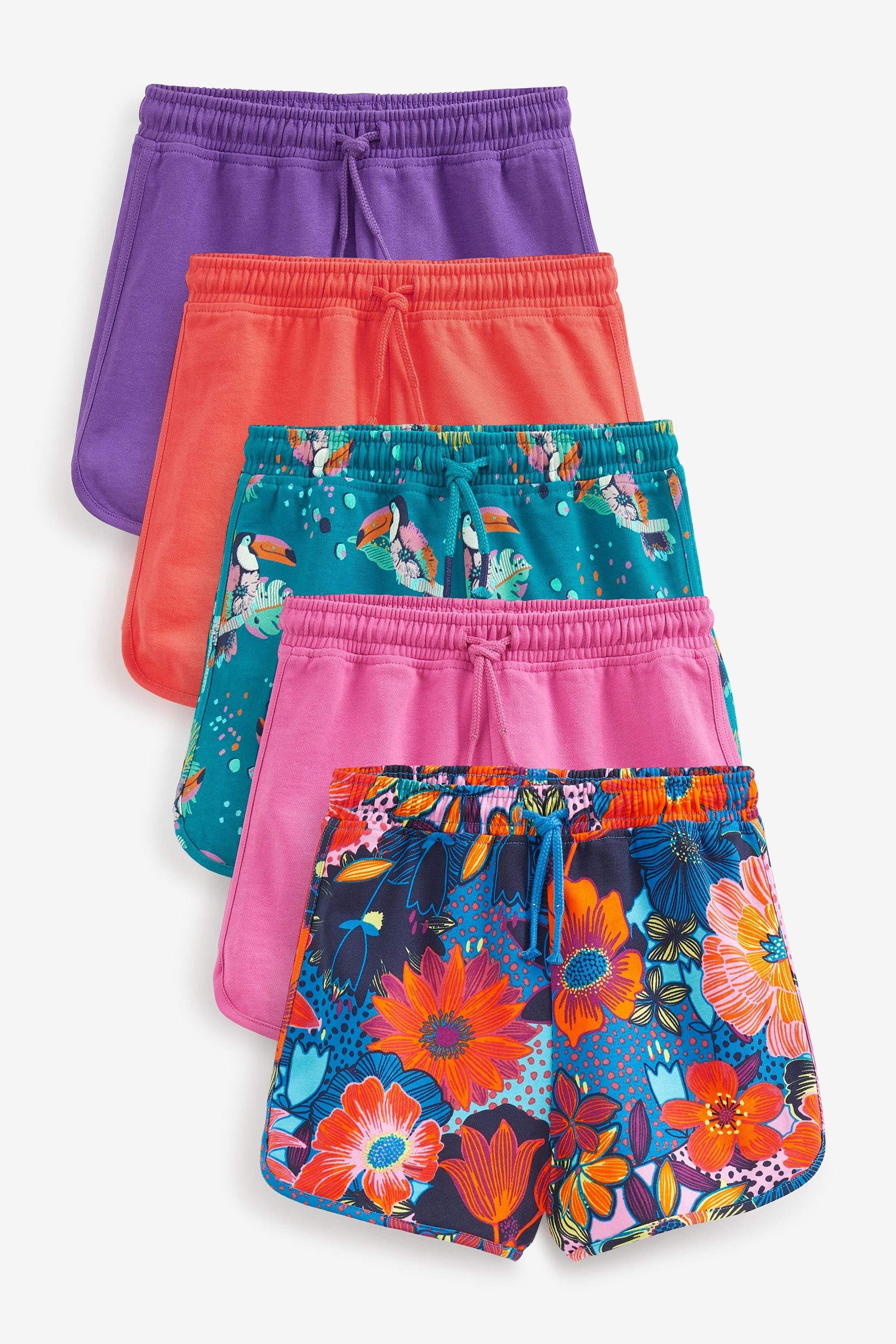 Sweatshorts Print (5-tlg) im 5er-Pack Pink/Teal Next Baumwolle Jerseyshorts Blue/Purple/Tropical aus