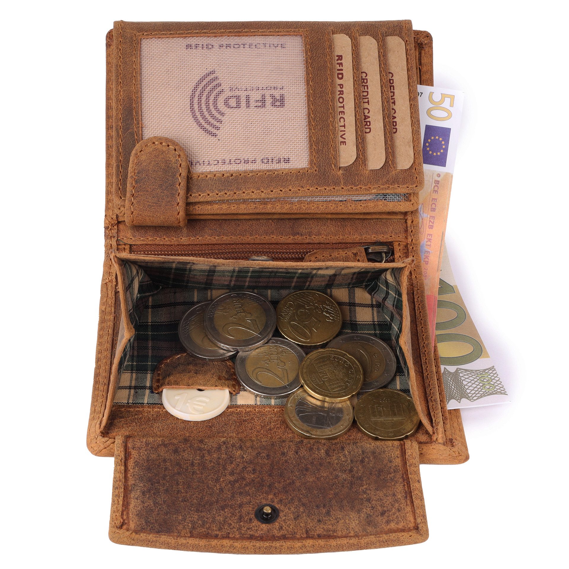 Benthill Geldbörse Herren Echt Leder Portemonnaie RFID Männer Geldbeutel Vintage Slim, RFID-Schutz Kartenfächer Münzfach