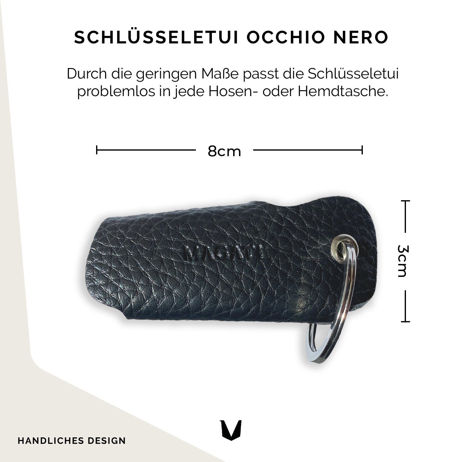 Schwarz Leder, Occhio Schlüssel, für Platz Nappa 1-6 Schlüsseltasche aus Nero Schlüsselanhänger MAGATI