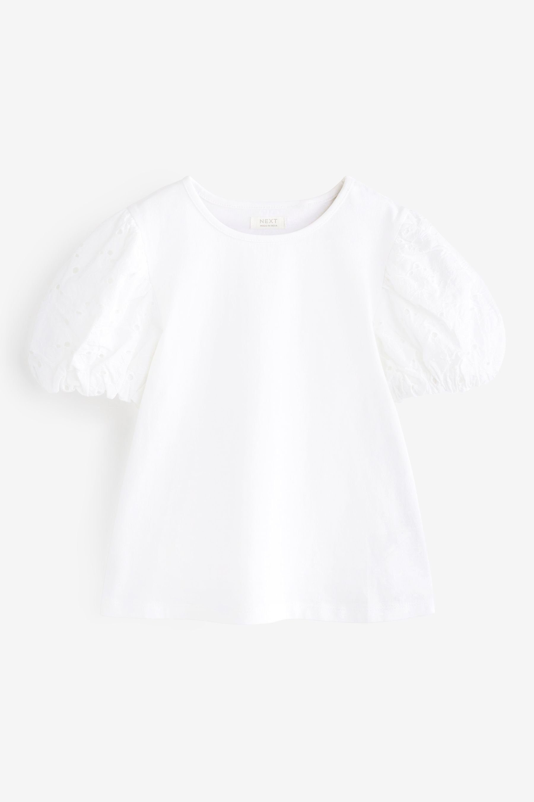 Next T-Shirt T-Shirt mit Puffärmeln und Lochstickerei (1-tlg) White