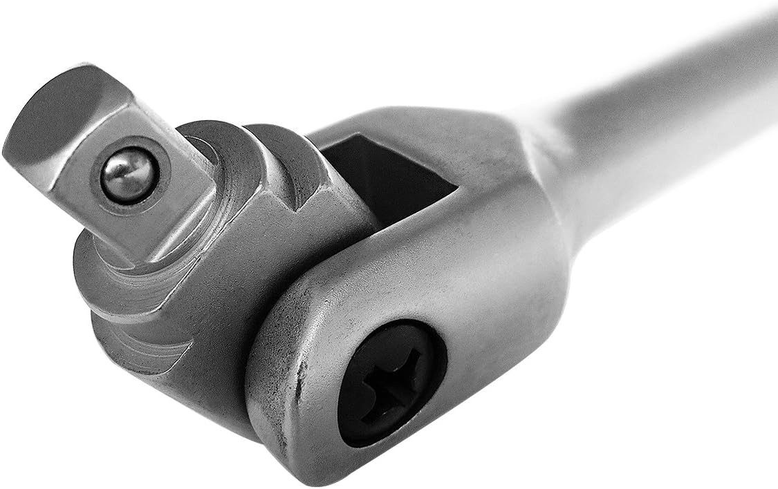 S&R Drehmomentschlüssel Gelenkgriff 1/2", 600 mm, Ø 16 mm, Cr-V- Stahl, 180° schwenkbar (Set, 5 tlg. Gelenkgriff, Verlängerung 125 mm und Stecknüsse 17, 19, 21mm), zur Übertragung höchster Drehmomente in schwer zugänglichen Bereichen