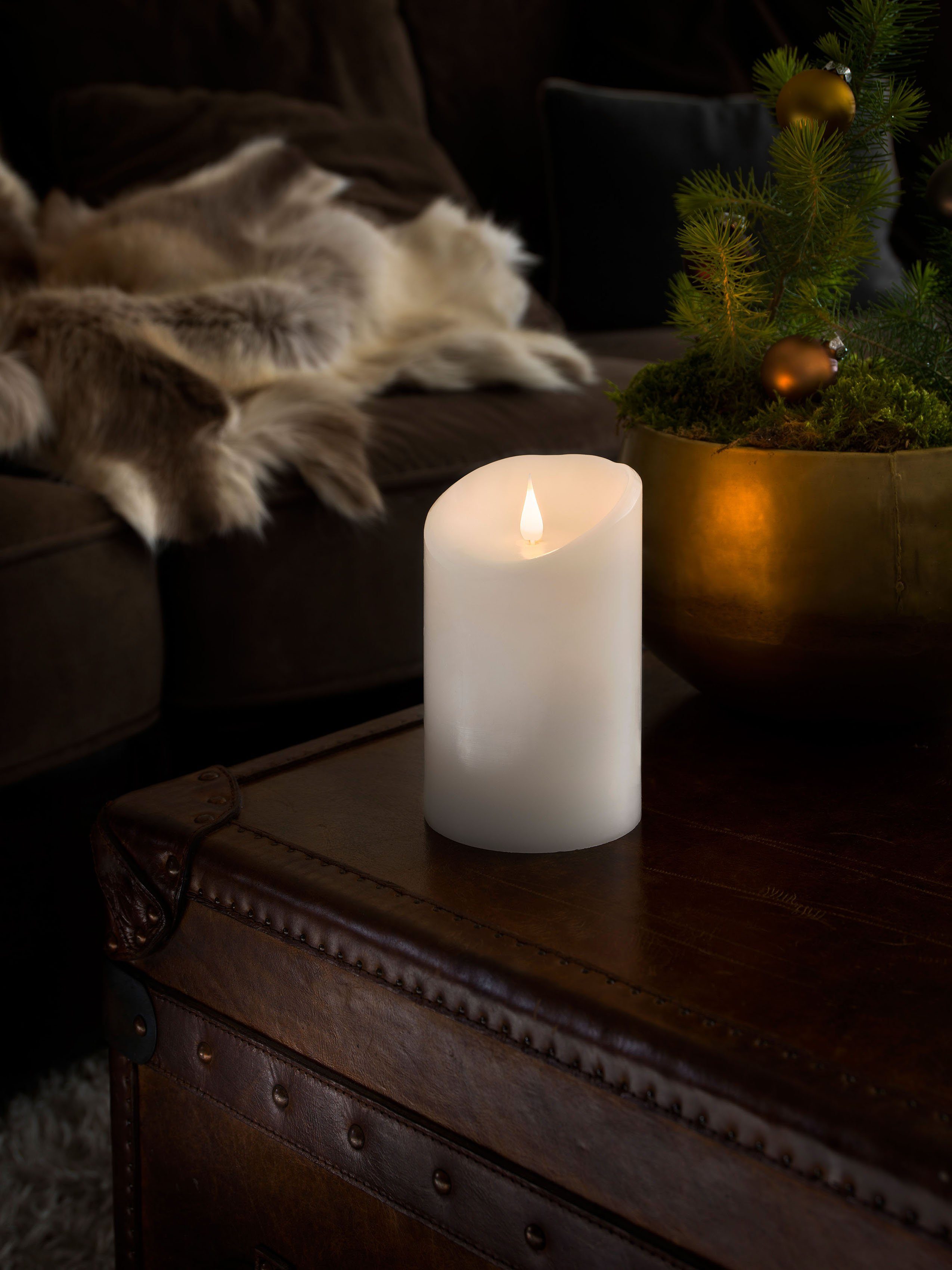 KONSTSMIDE LED-Kerze (1-tlg), LED Echtwachskerze, weiß, mit 3D Flamme, Ø 10 cm, Höhe: 16 cm