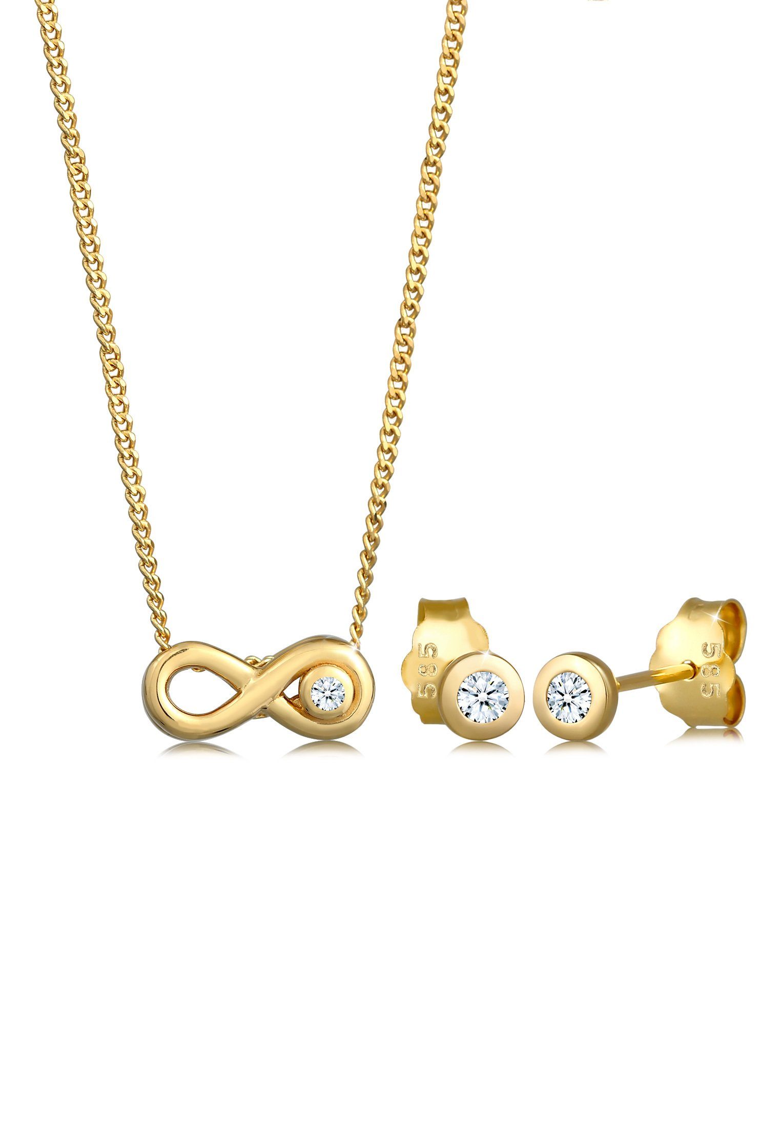 Elli DIAMONDS Schmuckset Infinity Solitär Diamant (0.075 ct) 585 Gelbgold, Infinity