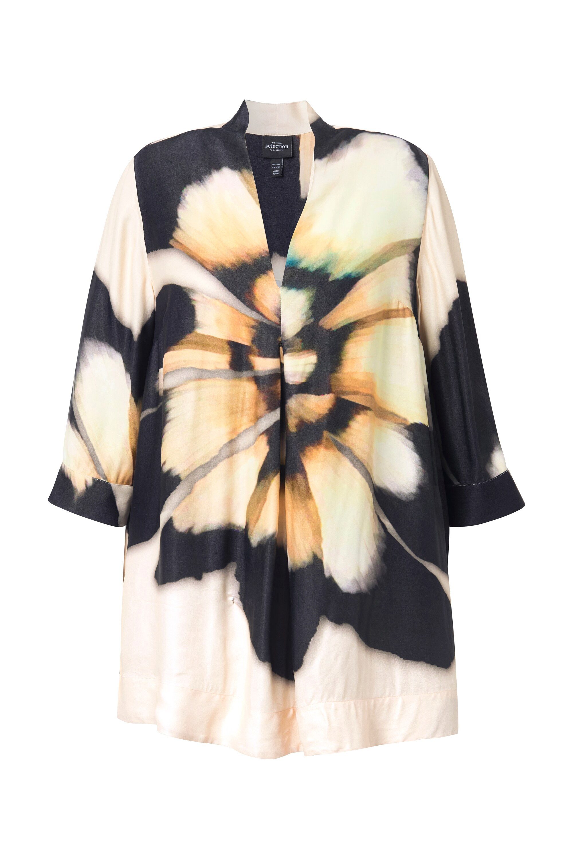 Ulla Popken Tunika Satintunika Blüten A-Linie Kelchkragen 3/4-Arm günstig online kaufen