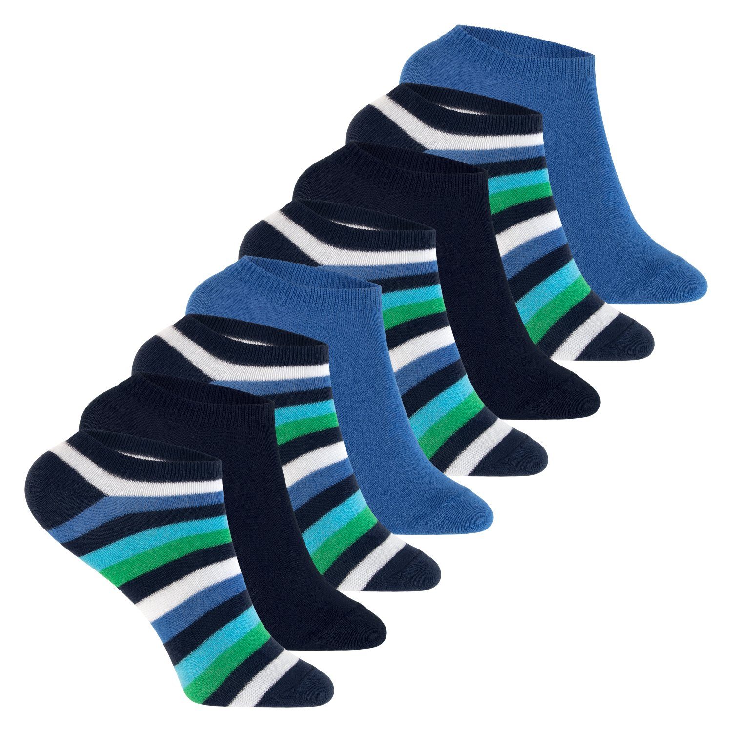 Footstar Kurzsocken Kinder Sneaker Socken (8 Paar) für Mädchen & Jungen, bunt Blau-Grün | Kurzsocken