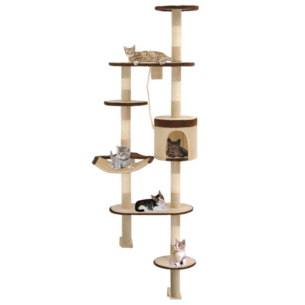 vidaXL Kratzbaum, Wandkratzbaum mit Sisal-Kratzsäulen 194 cm Beige/Braun