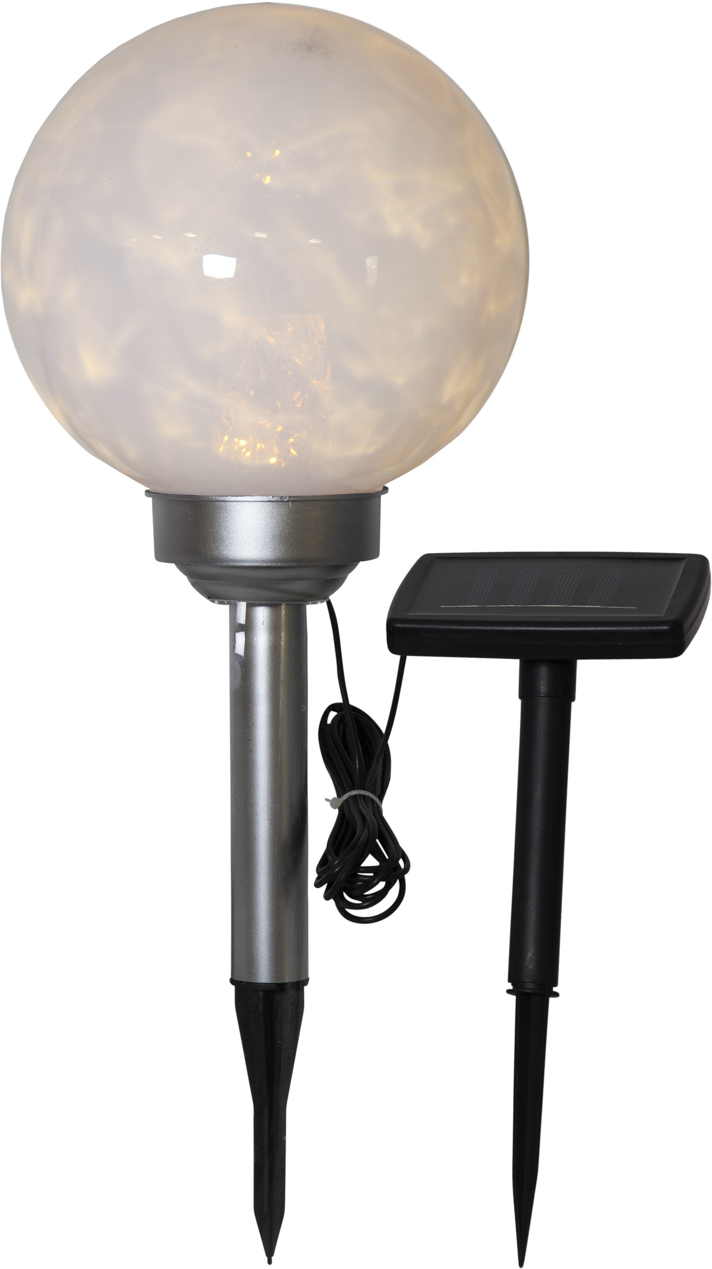 STAR TRADING LED Solarleuchte Solar Dekoration Luna, Tageslichtsensor, LED fest integriert, Warmweiß, 2 Lichtmodi, opalweiße Kugelleuchte, Dämmerungssensor