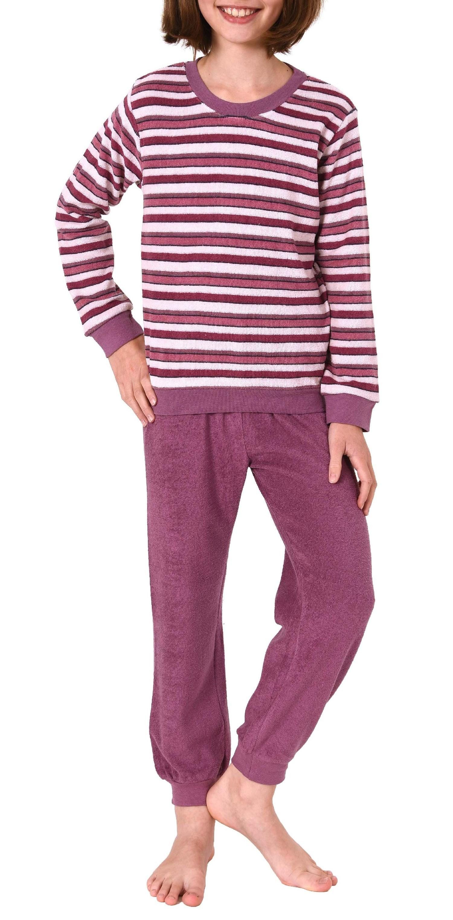 Pyjama Mädchen Frottee Schlafanzug langarm mit Bündchen - 291 13 572