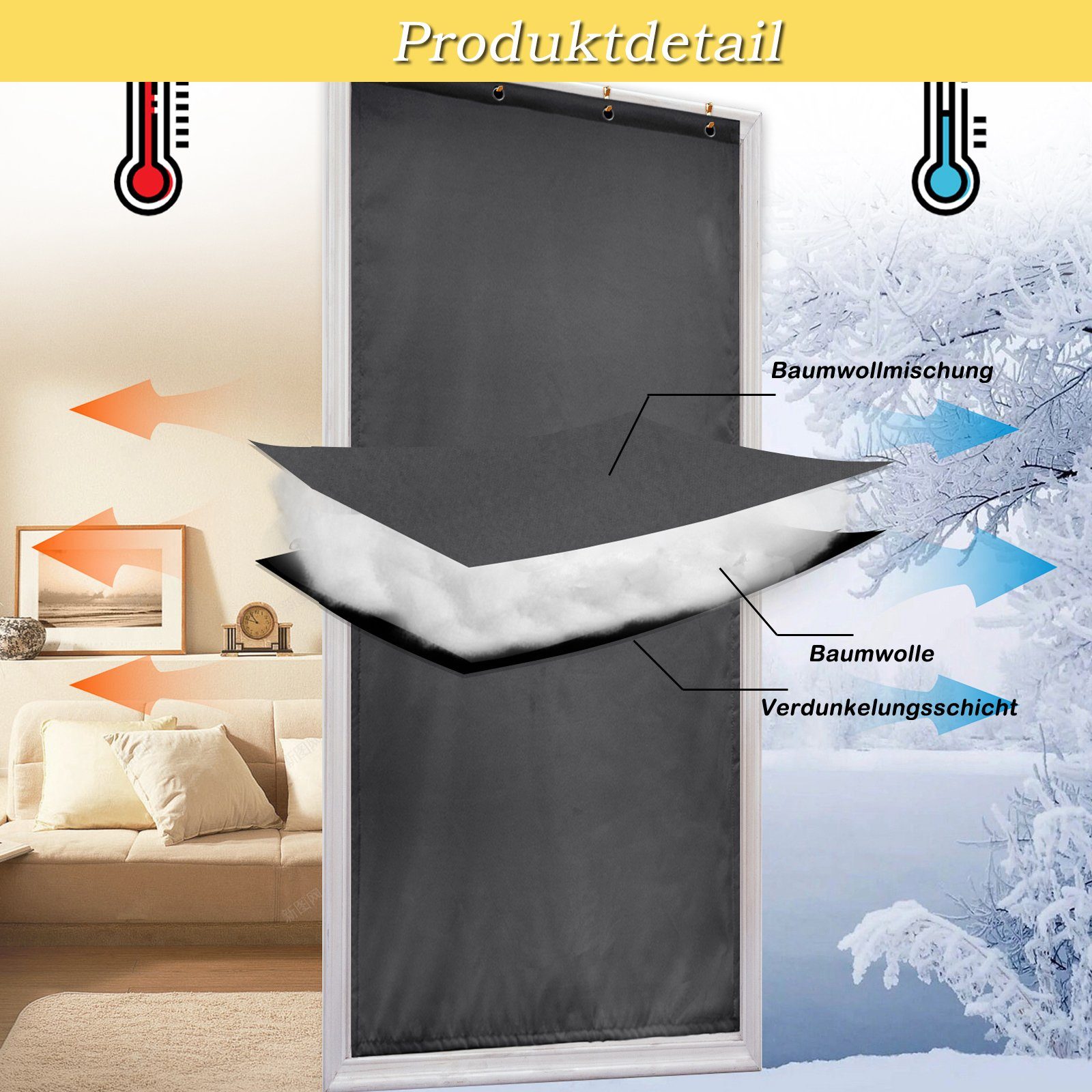 Qelus Raumteiler Türvorhang Selbstklebend Windbeständig Wasserdicht Grau Vorhang