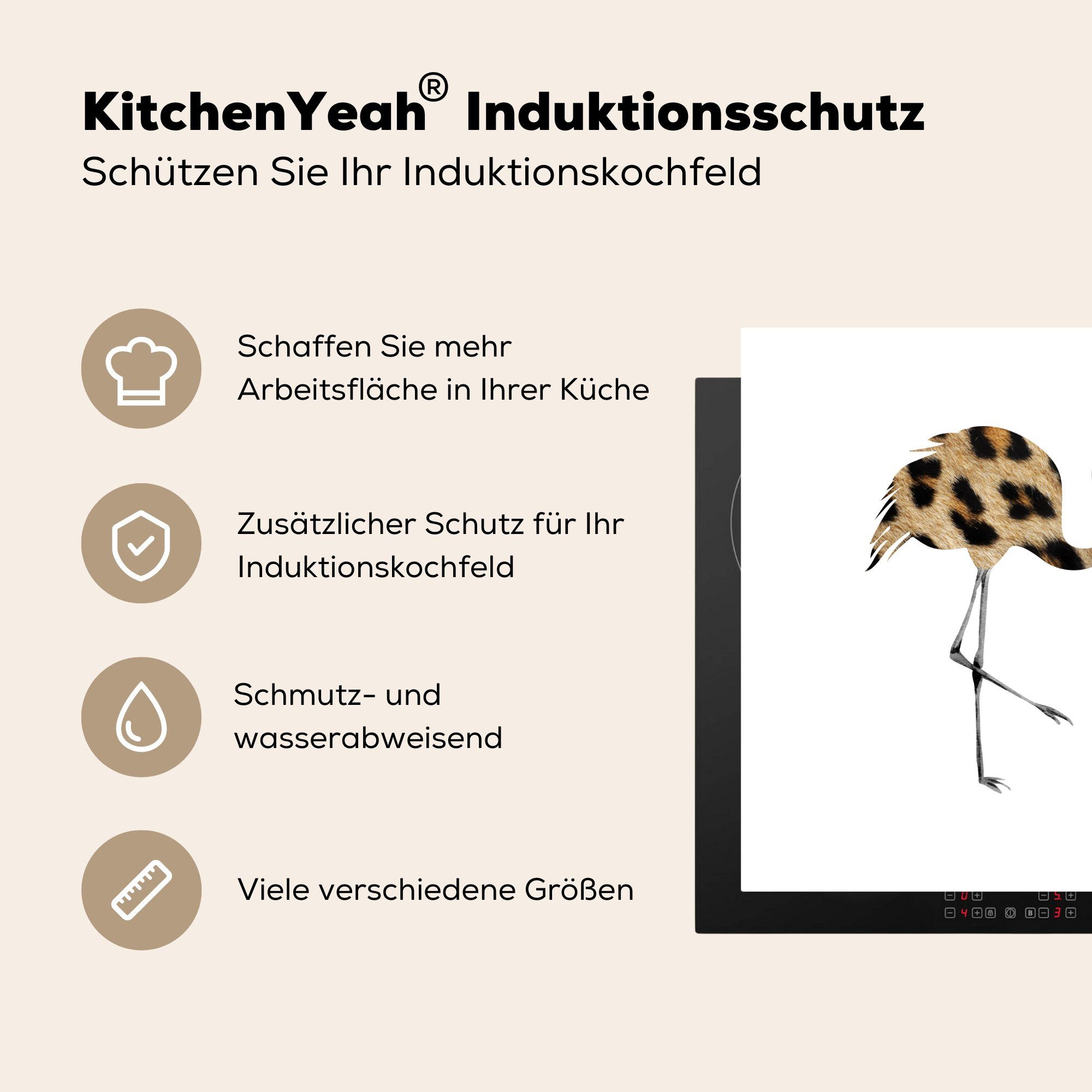 - küche cm, Vinyl, Ceranfeldabdeckung, Flamingo für tlg), Vogel (1 Arbeitsplatte MuchoWow Druck, - 78x78 Panther Herdblende-/Abdeckplatte