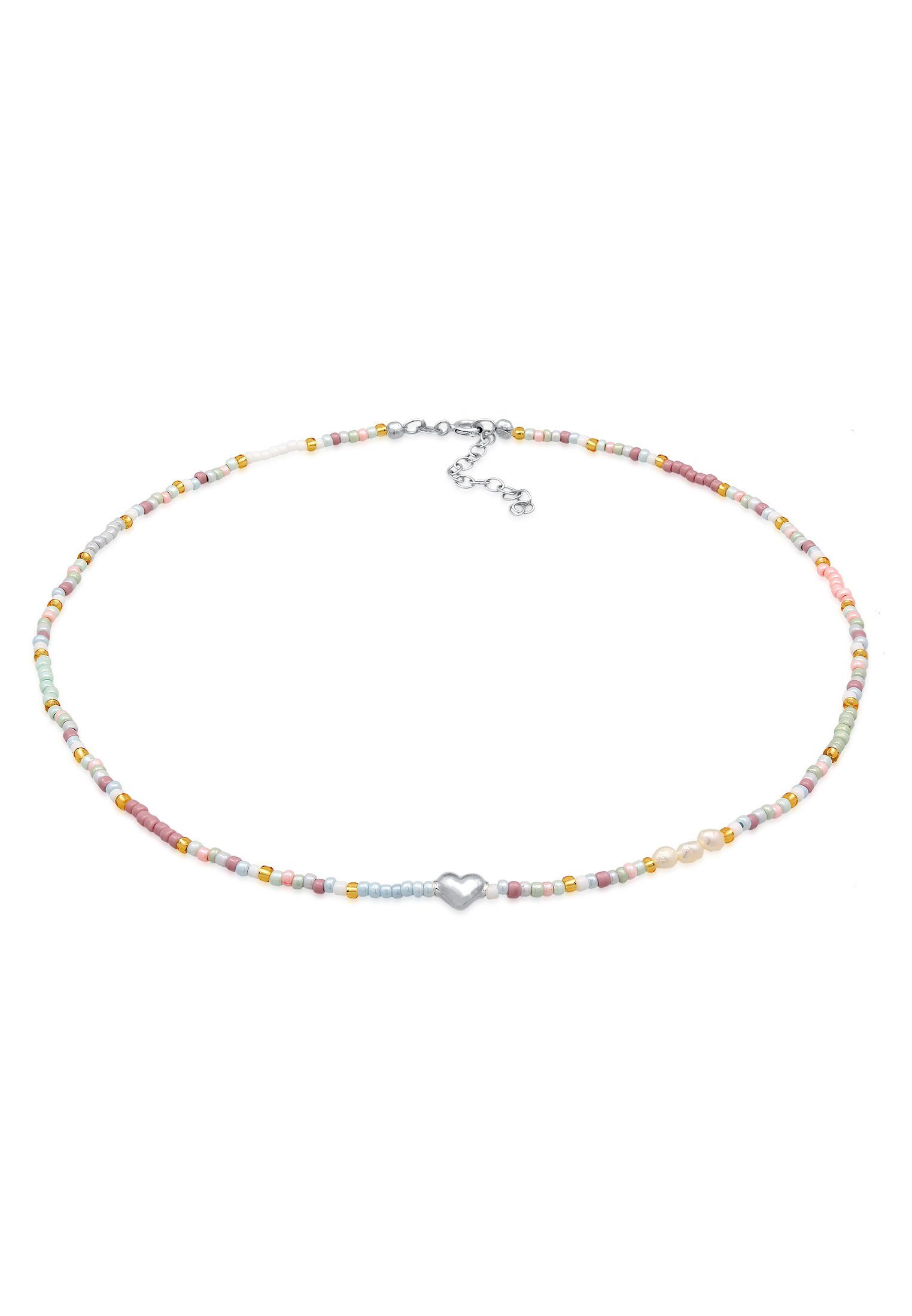 Herz Style 925 Elli Kette Silber, Glas Sommer Herz Anhänger mit Beads Choker