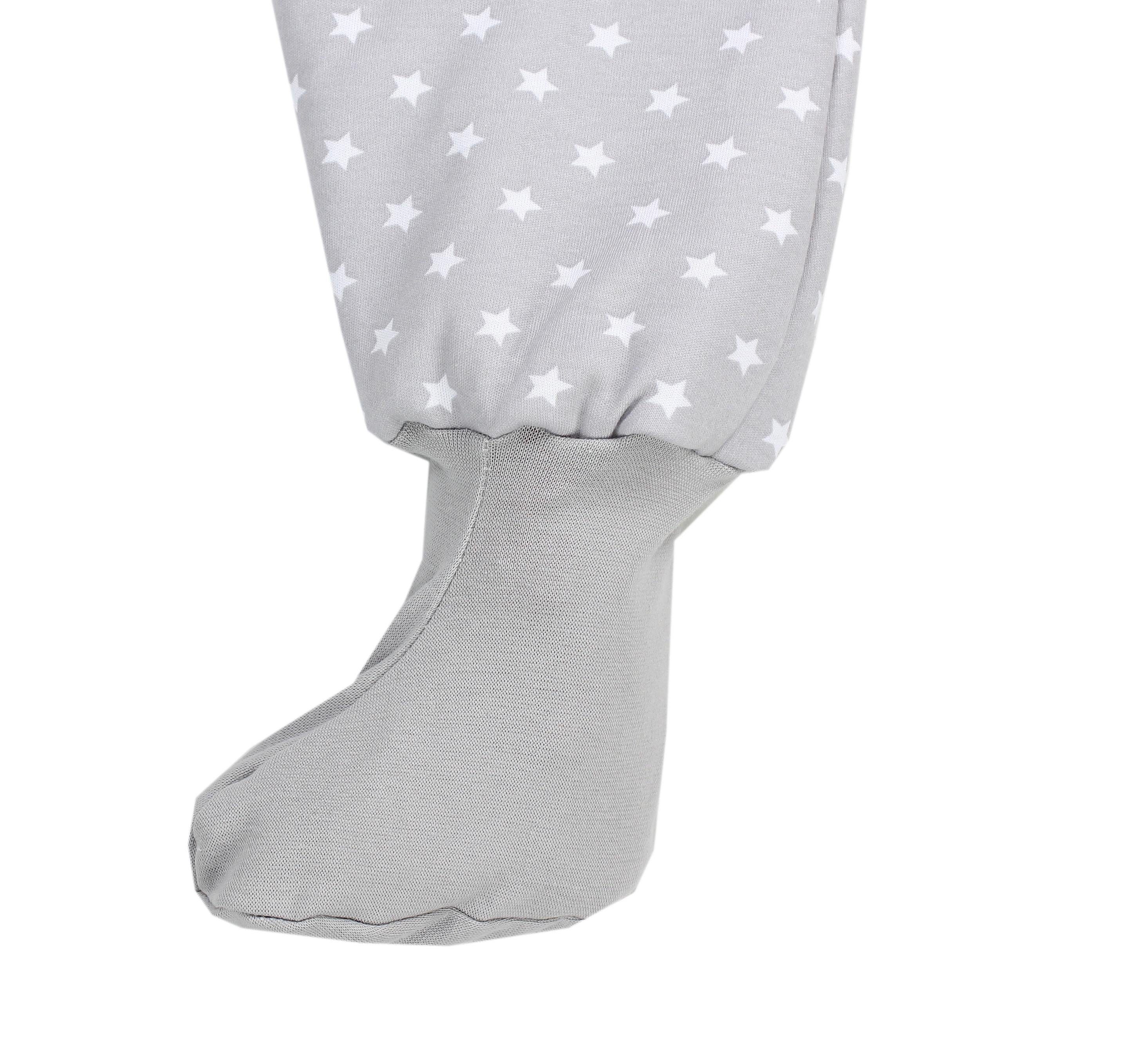 TupTam Babyschlafsack Winterschlafsack mit Beinen 2.5 / Grau TOG zertifiziert, und Füßen Sterne Weiß OEKO-TEX
